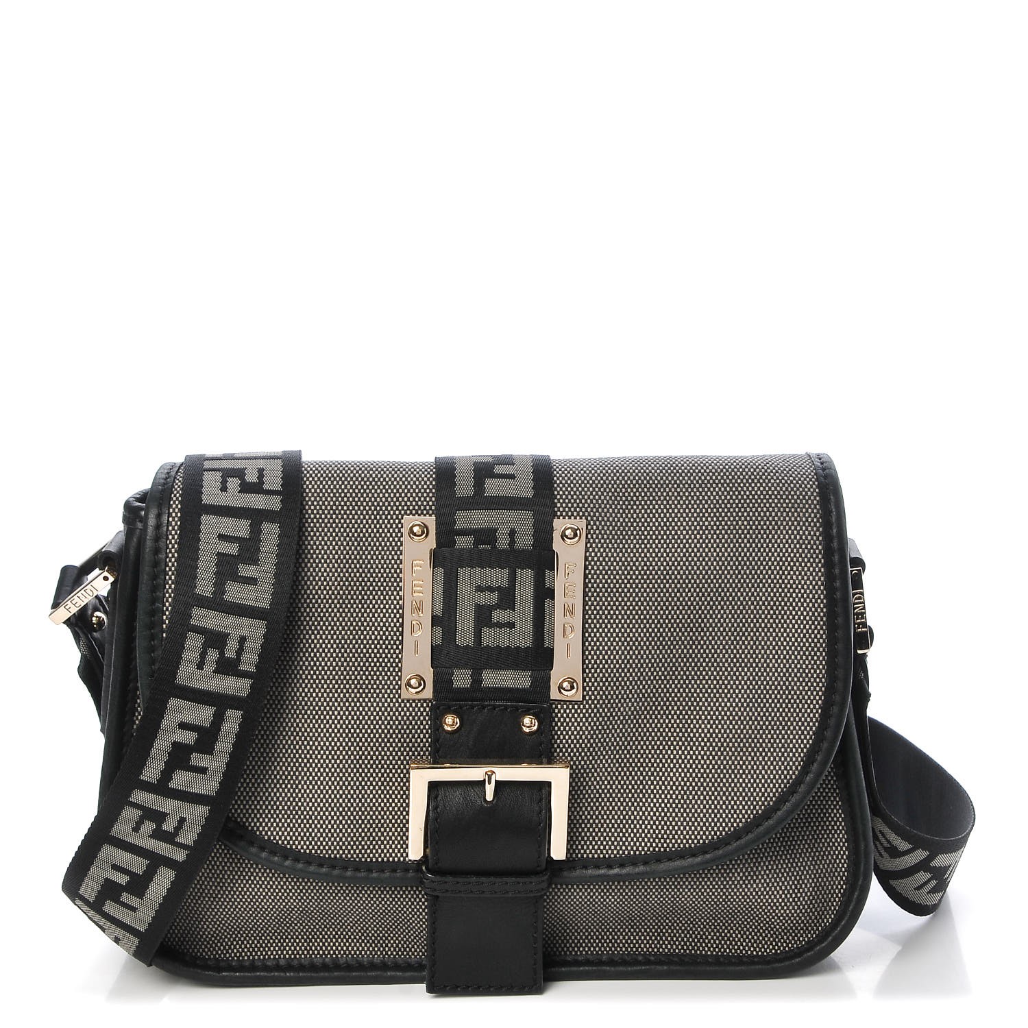 FENDI Canvas Shoulder Bag Black 290863