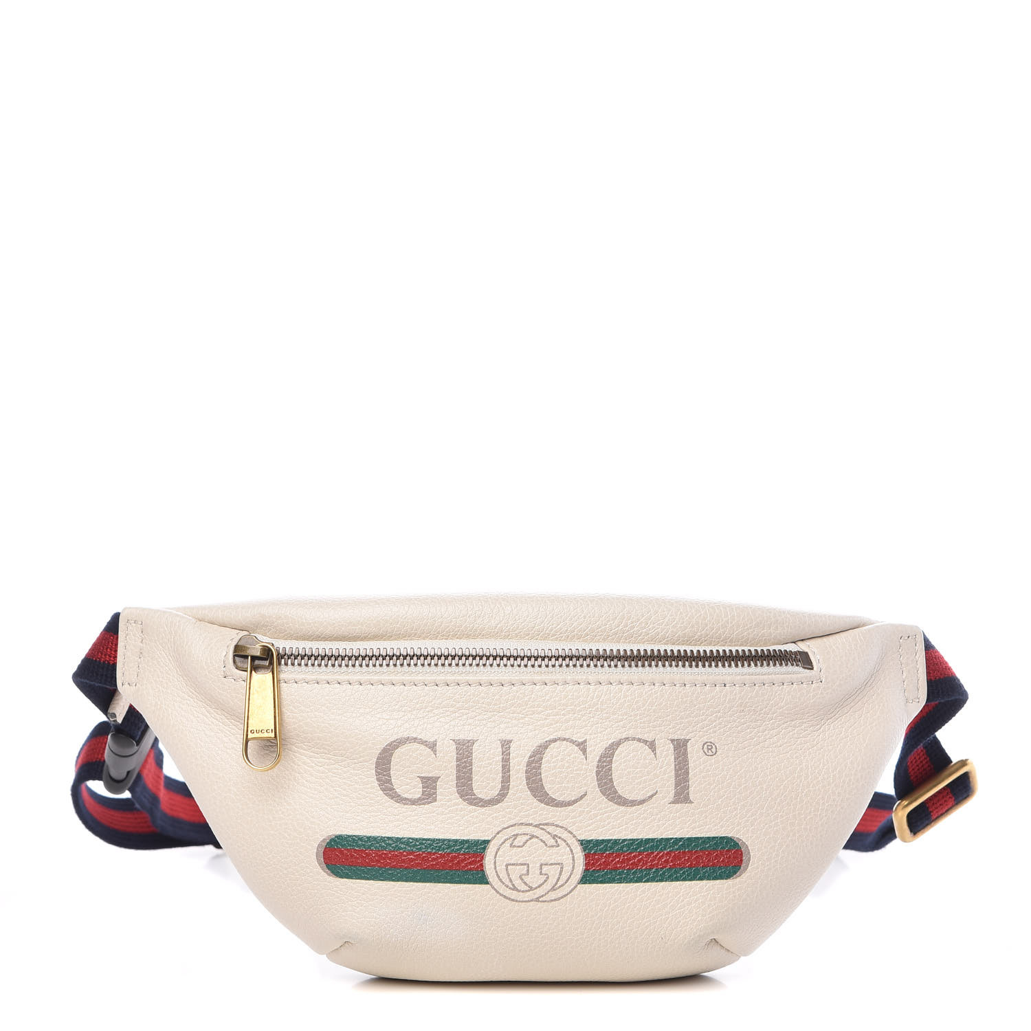 GUCCI Grained Calfskin Small Gucci Print Belt Bag White 393209