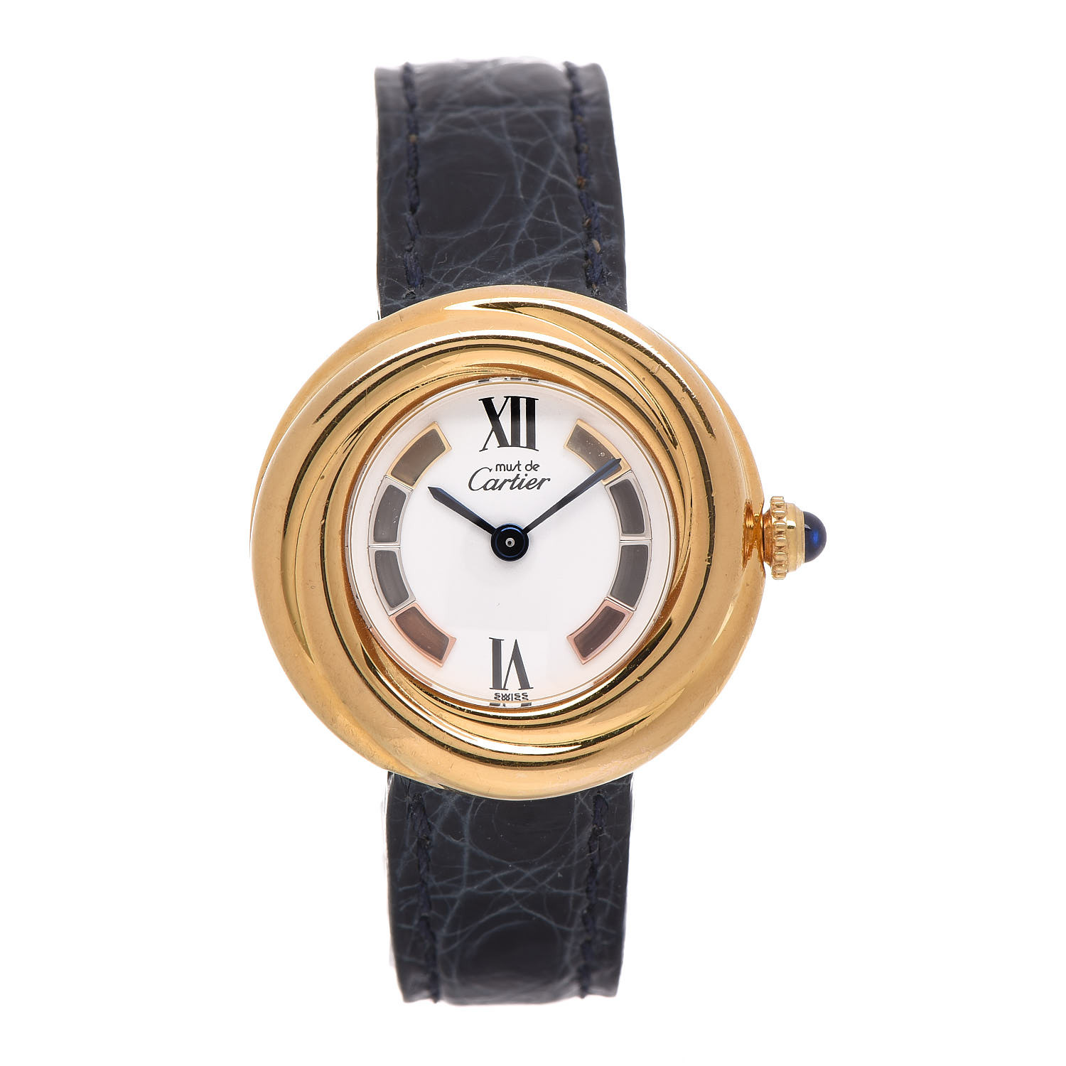 CARTIER Sterling Silver Calfskin 26mm Must De Cartier Trinity Vermeil ...