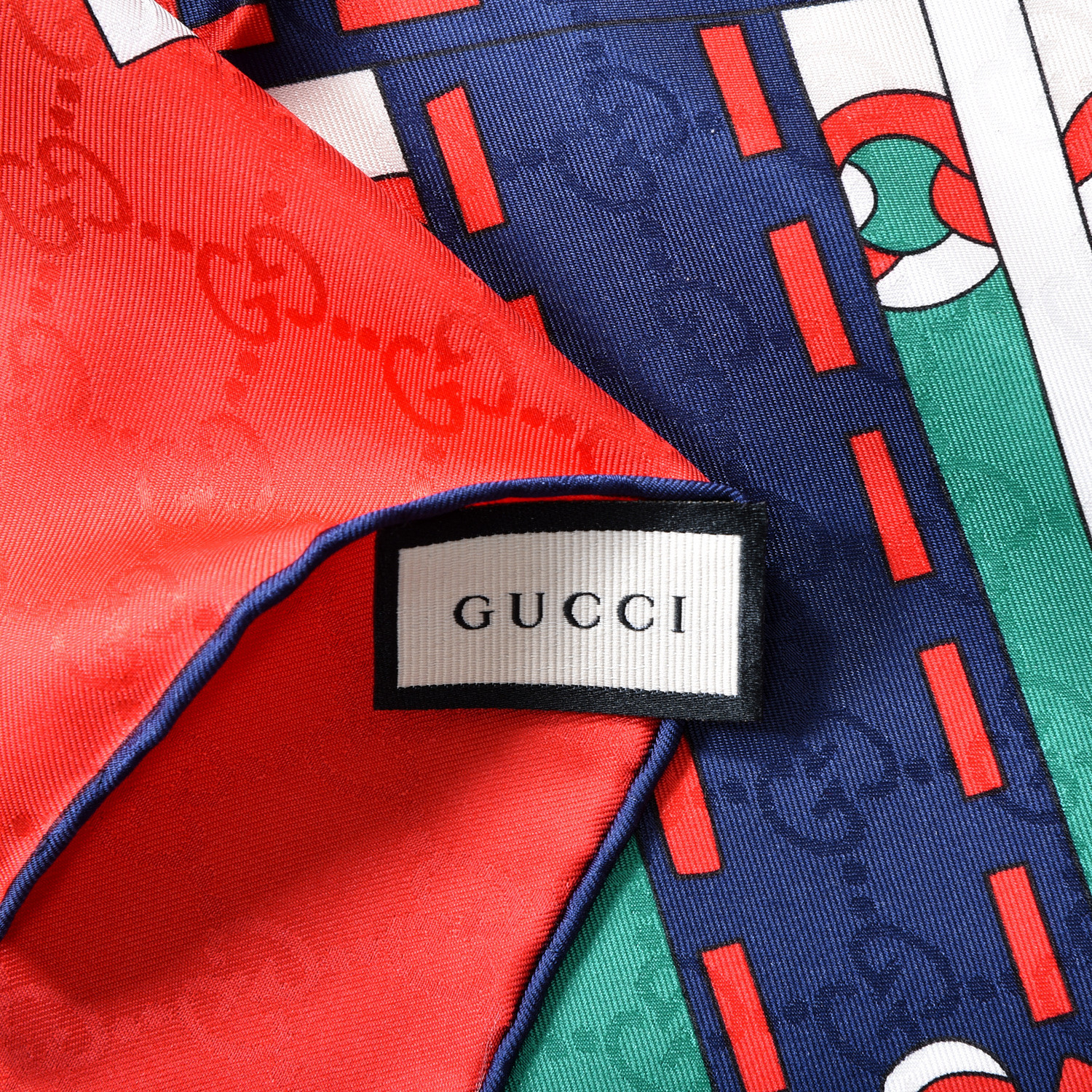 GUCCI Silk Argyle Chain Print Scarf Emerald Red 541567