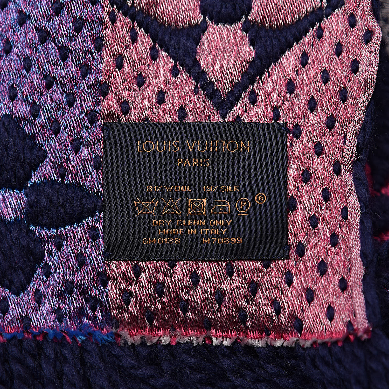 LOUIS VUITTON Wool Silk Rainbow Logomania Scarf Navy 542647