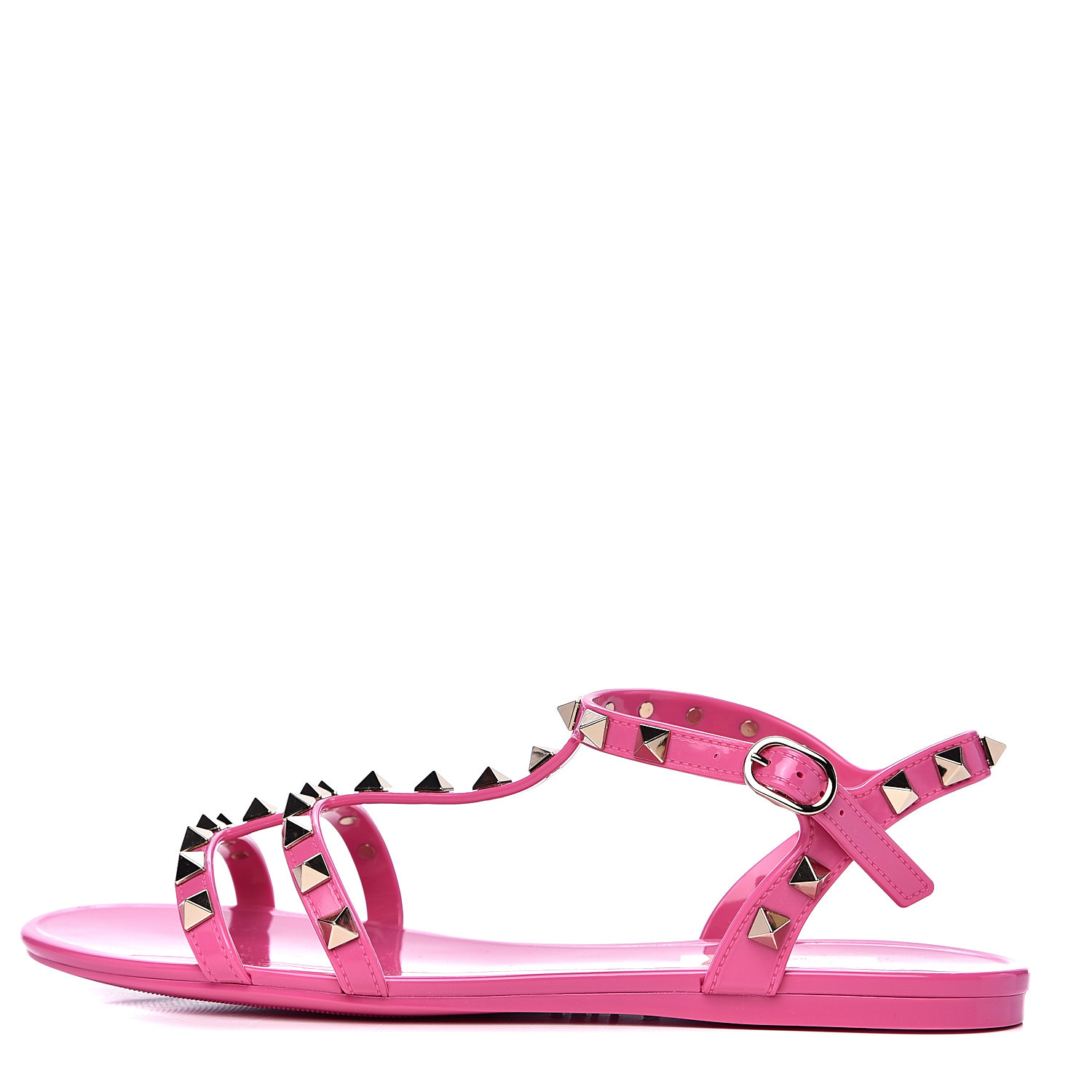 VALENTINO PVC Jelly Rockstud Caged Sandals 37 Pink 536670