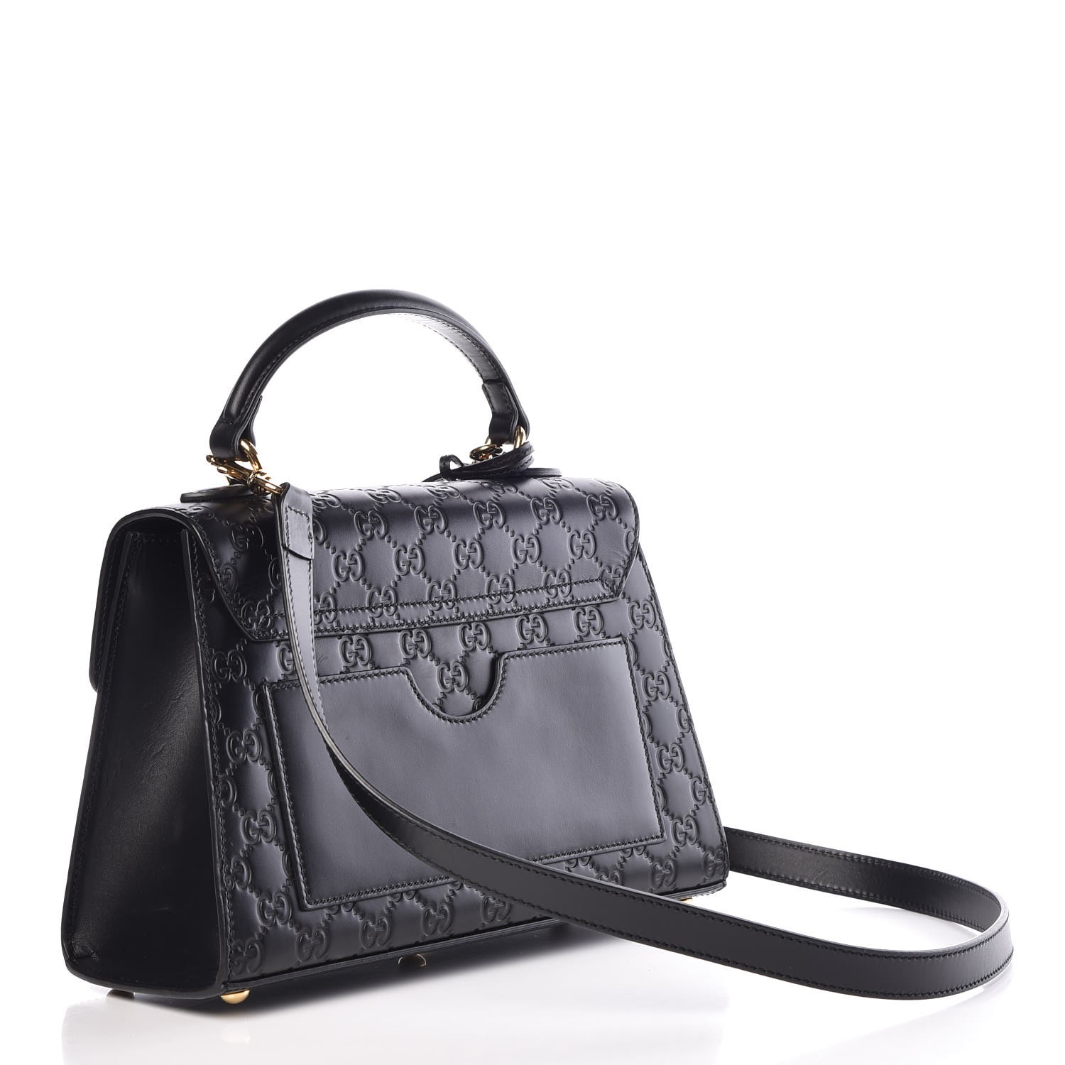 GUCCI Guccissima Small Padlock Signature Top Handle Bag Black 323288