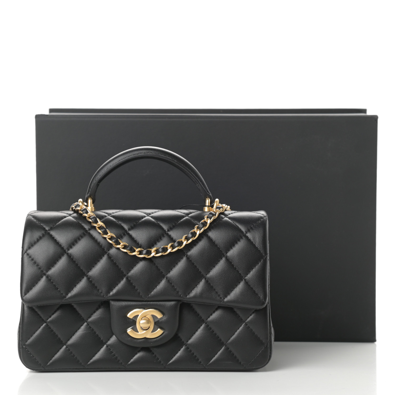 CHANEL Lambskin Quilted Mini Top Handle Rectangular Flap Black 770962