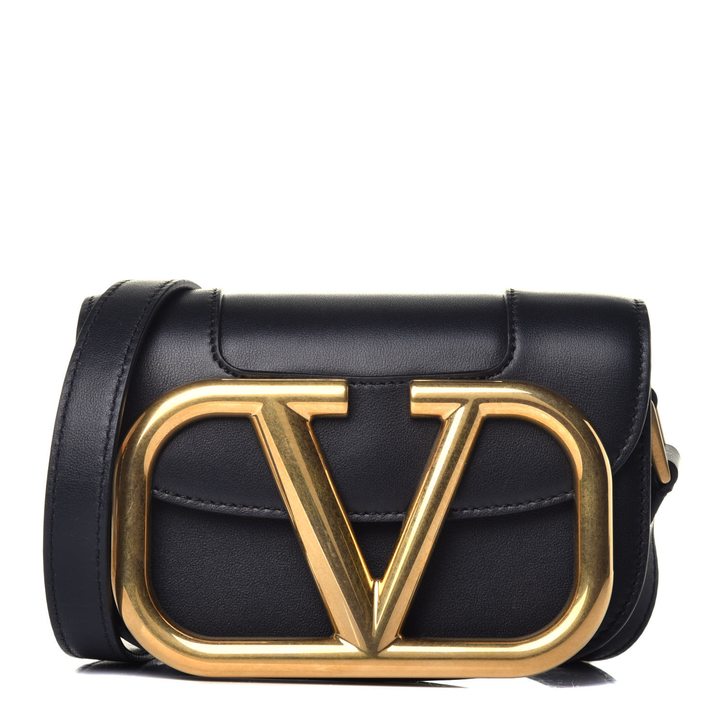 VALENTINO Calfskin Small Supervee Vlogo Crossbody Bag Black 743295 ...