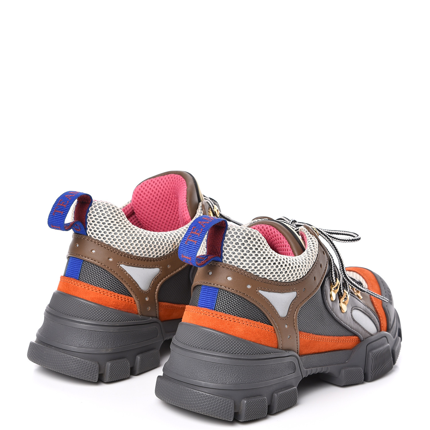 GUCCI Technical Canvas Calfskin Womens Flashtrek Sneakers Grey Multicolor 493877