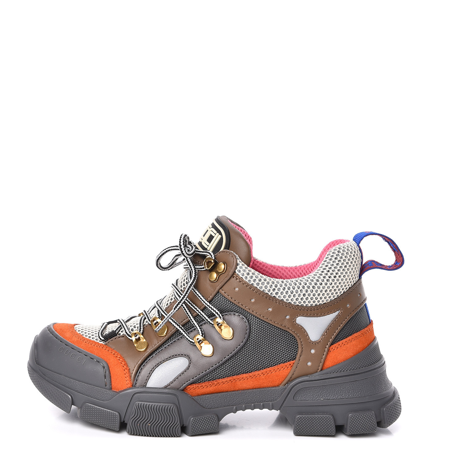 GUCCI Technical Canvas Calfskin Womens Flashtrek Sneakers Grey Multicolor 493877