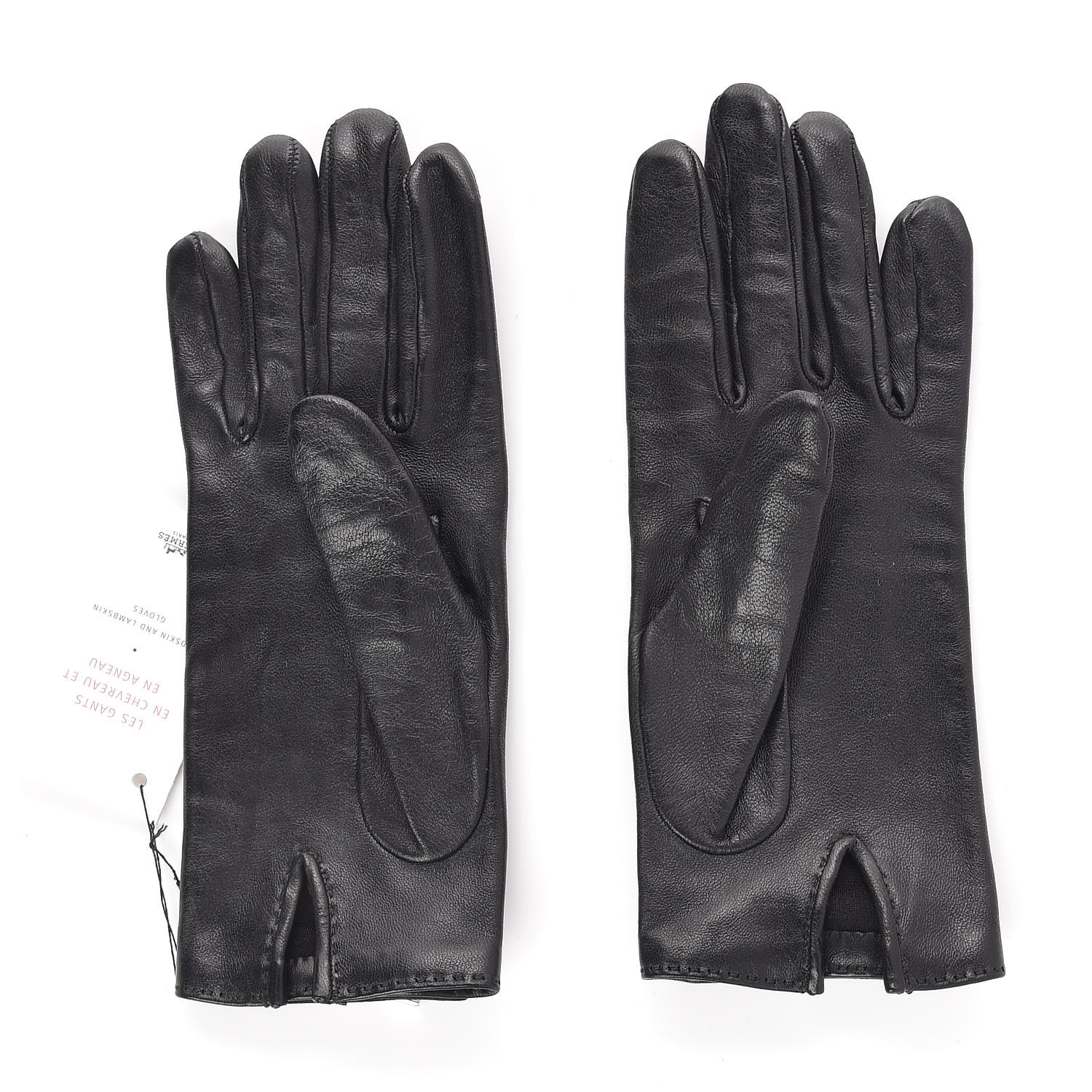 HERMES Lambskin Soya Kelly Lock Gloves 7 Black 501349 | FASHIONPHILE