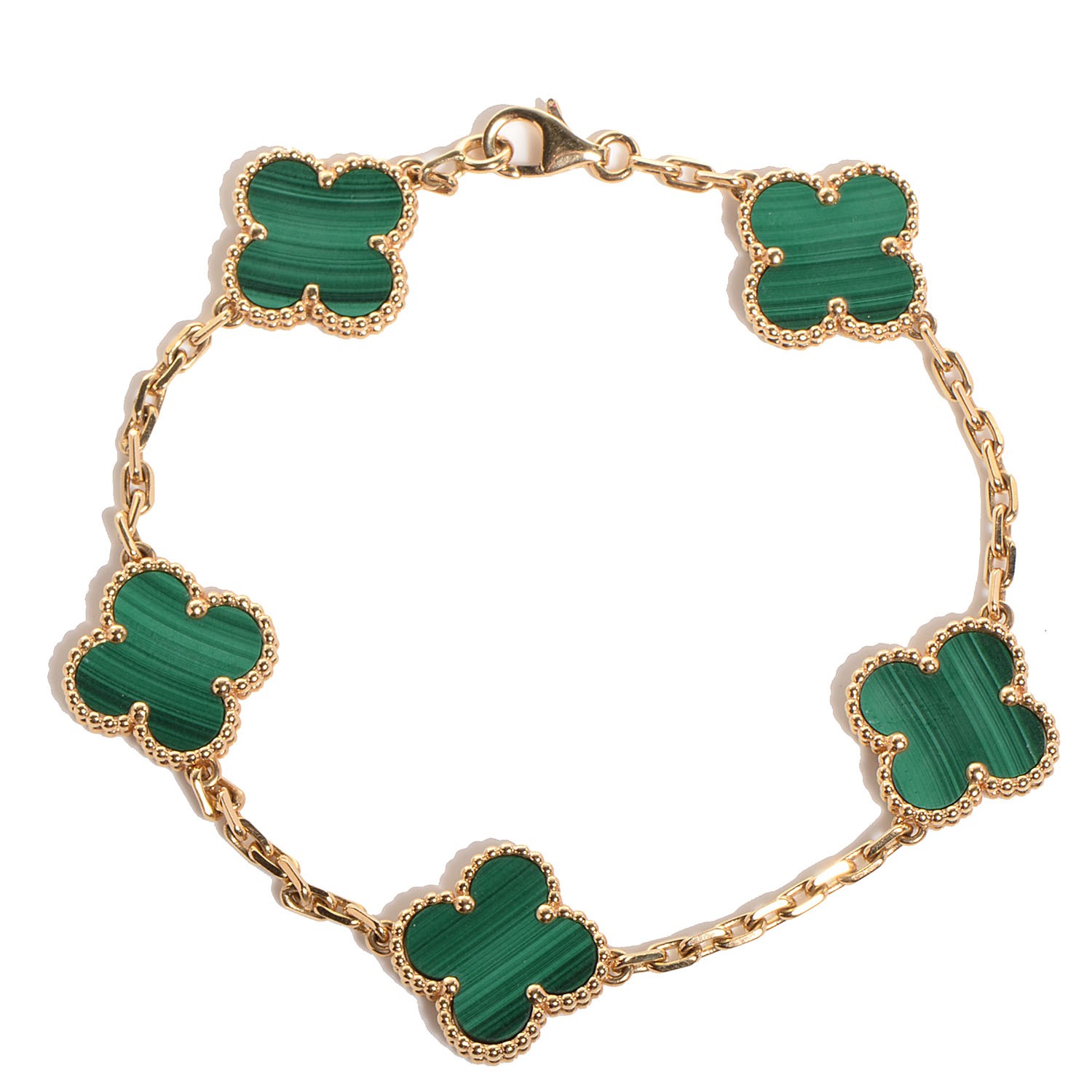 VAN CLEEF & ARPELS 18K Yellow Gold Malachite 5 Motifs Vintage Alhambra