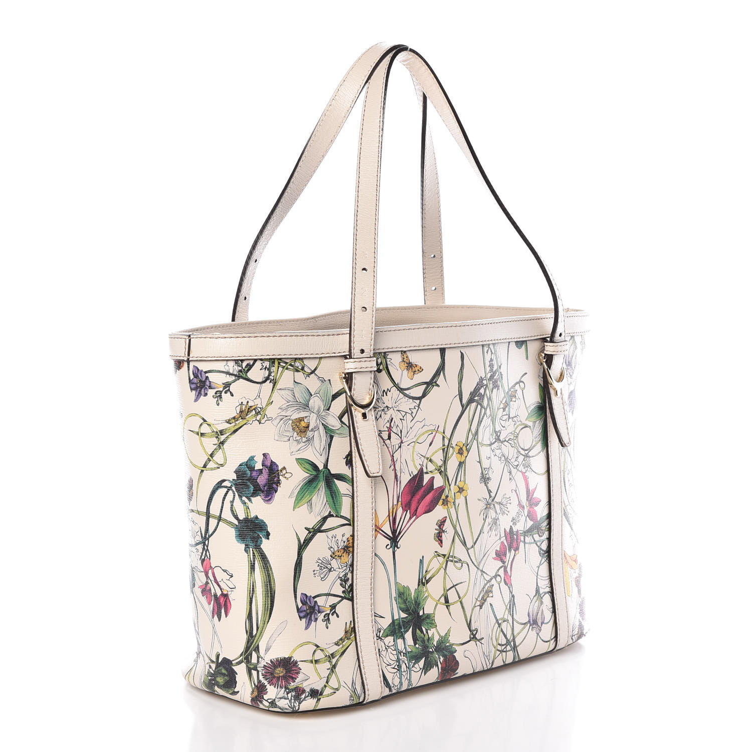GUCCI Calfskin Printed Infinity Flora Small Nice Tote Off White 393713