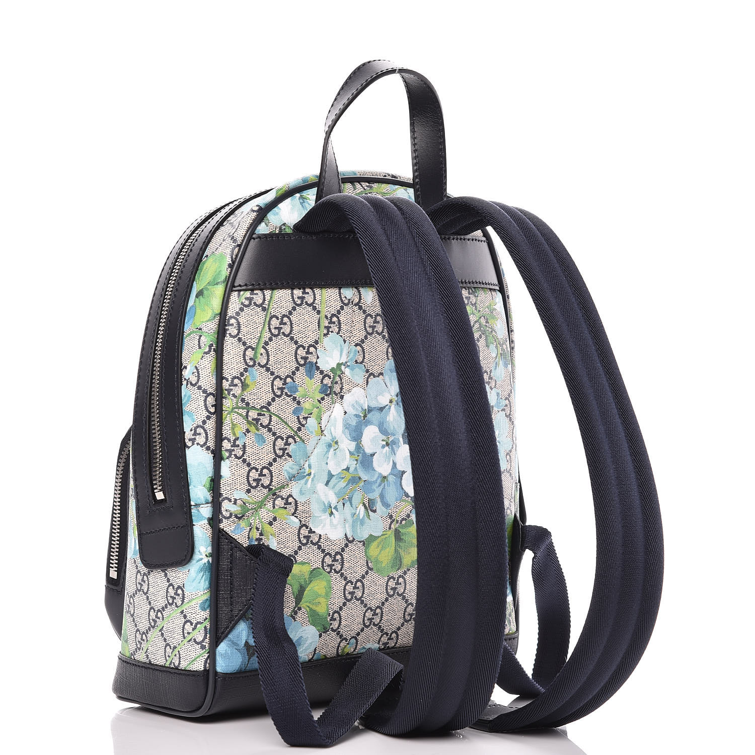GUCCI GG Supreme Monogram Small Blooms Print Backpack Blue 397015
