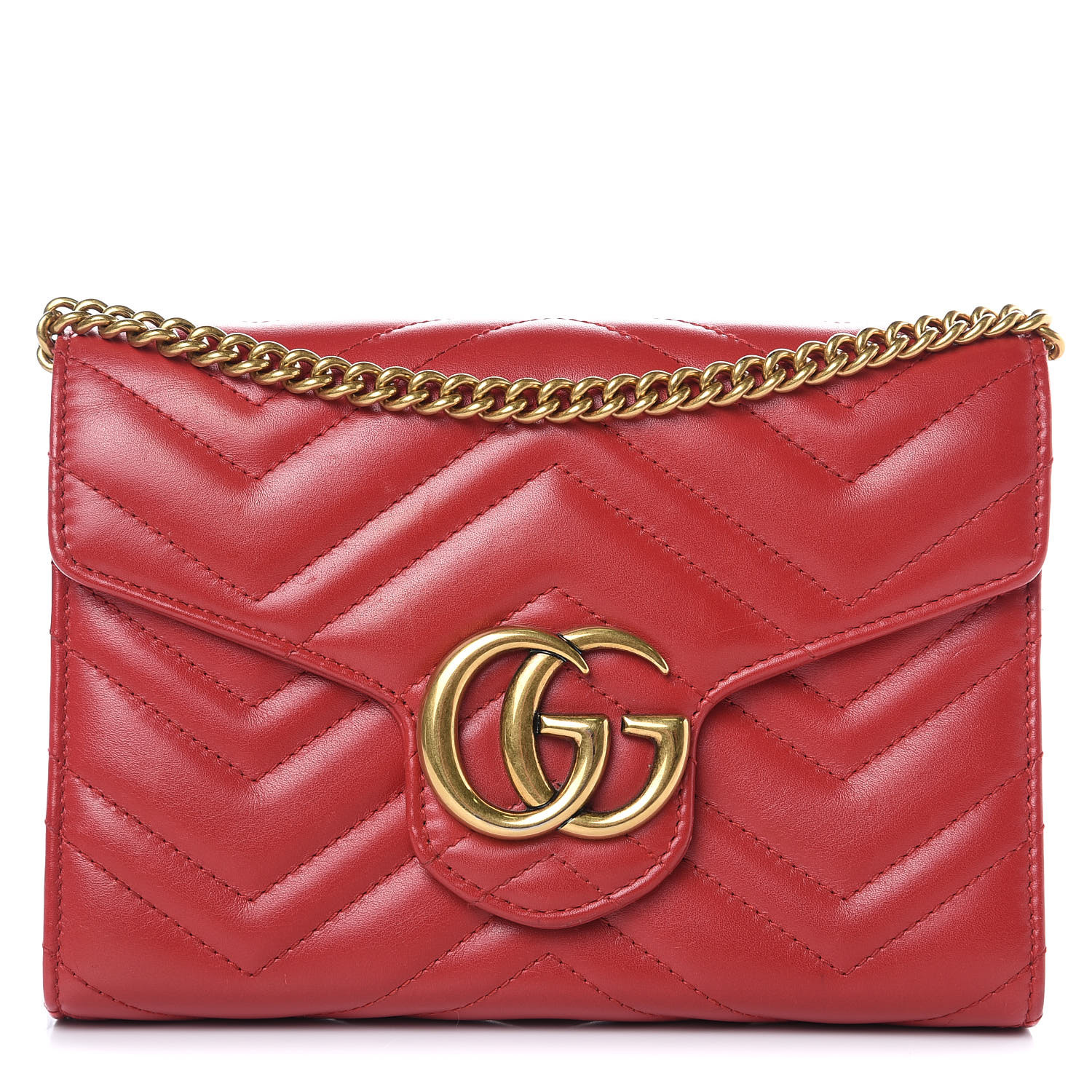 GUCCI Calfskin Matelasse GG Marmont Chain Wallet Red 397959