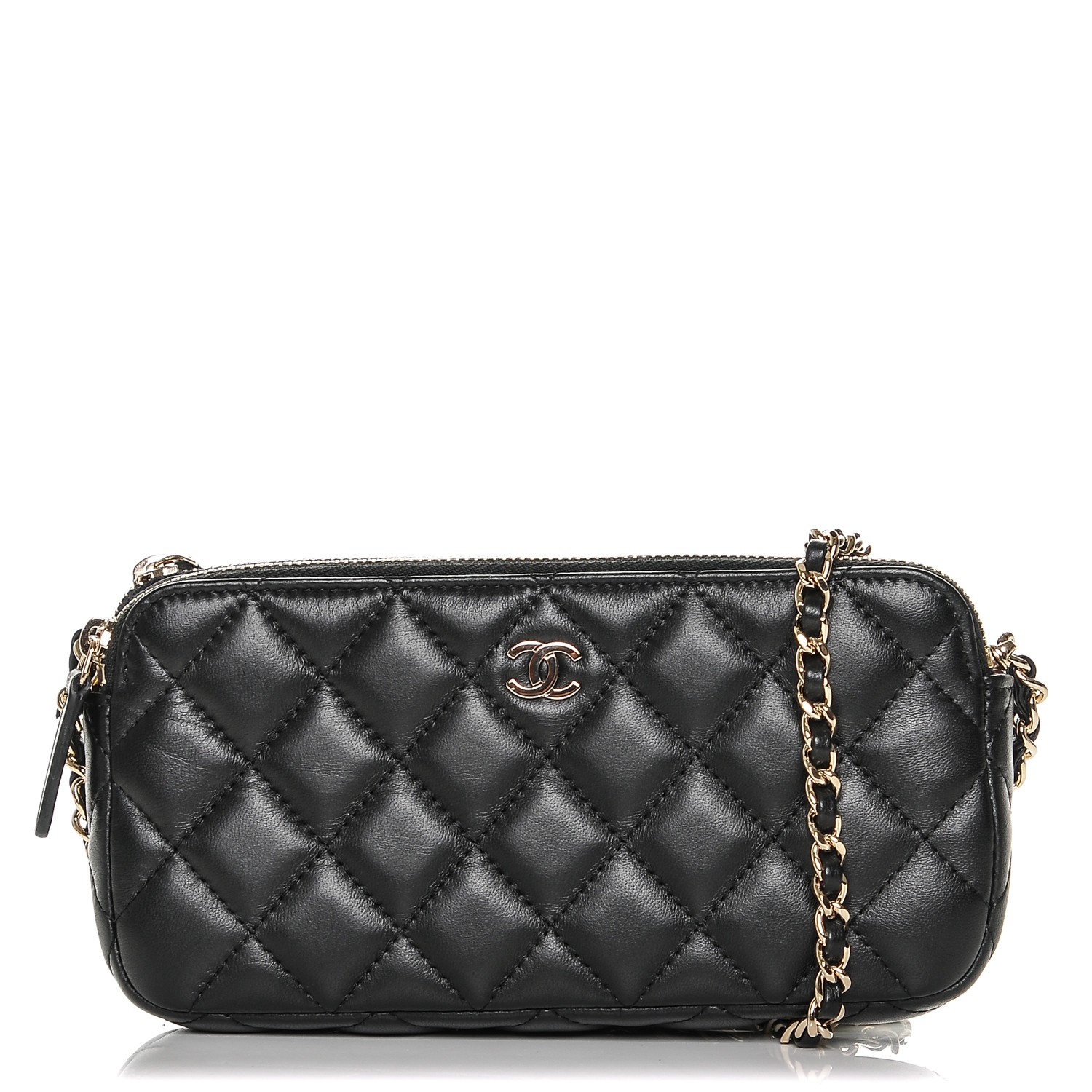 CHANEL Lambskin Quilted Small Clutch With Chain Black 187377 | FASHIONPHILE