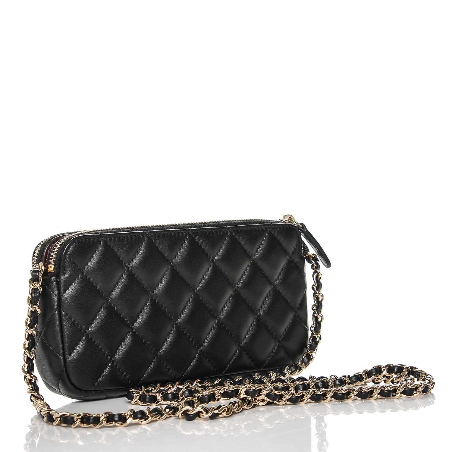 CHANEL Lambskin Quilted Small Clutch With Chain Black 187377