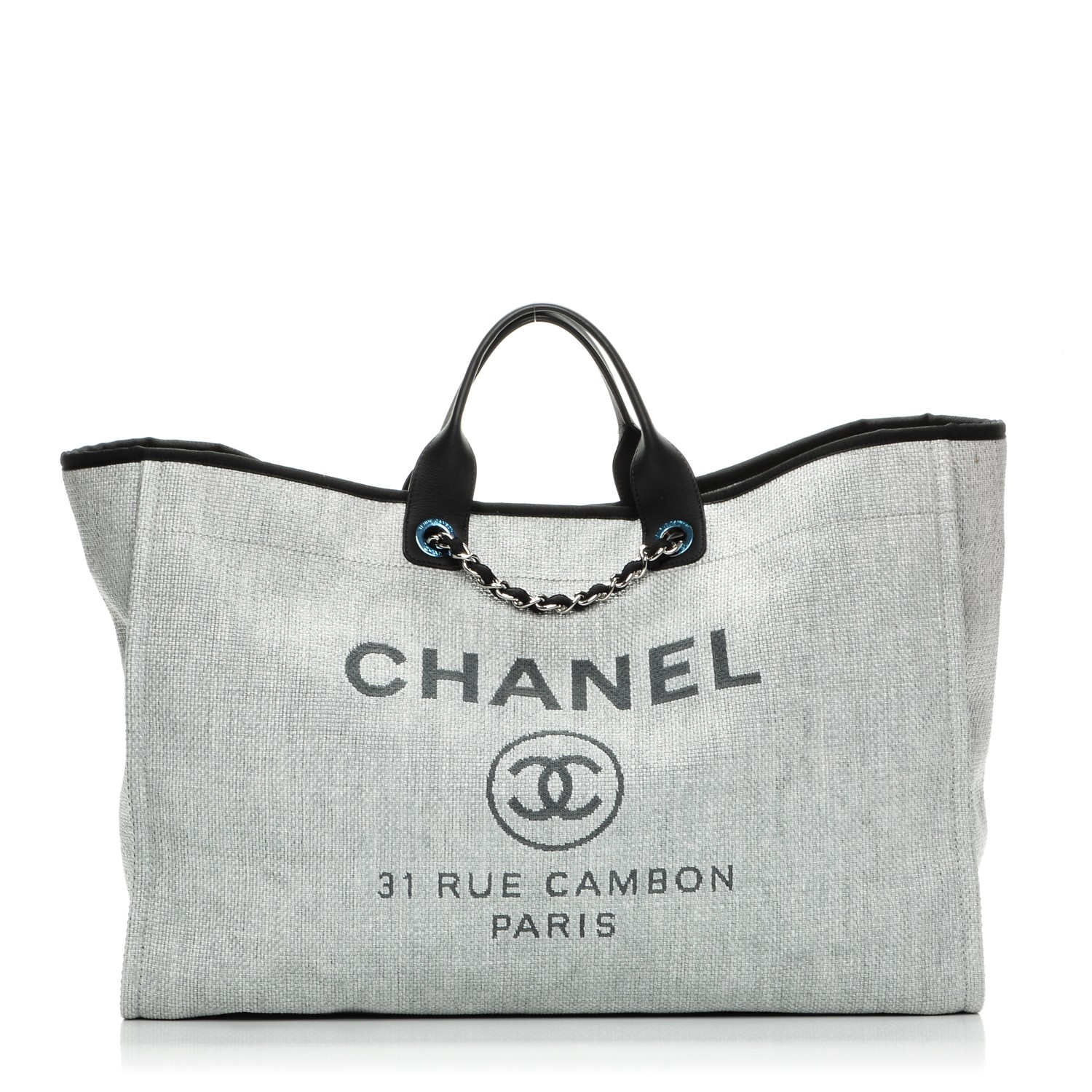 CHANEL Woven Straw Raffia Extra Large Deauville Tote Grey 197373