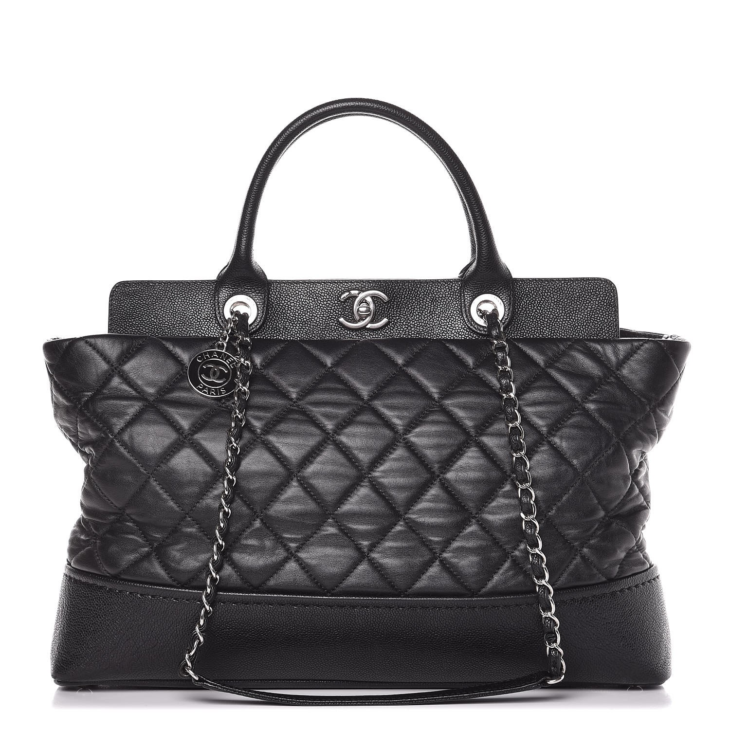 CHANEL Lambskin Caviar Quilted Bi Coco Large Shopper Tote Black 328824