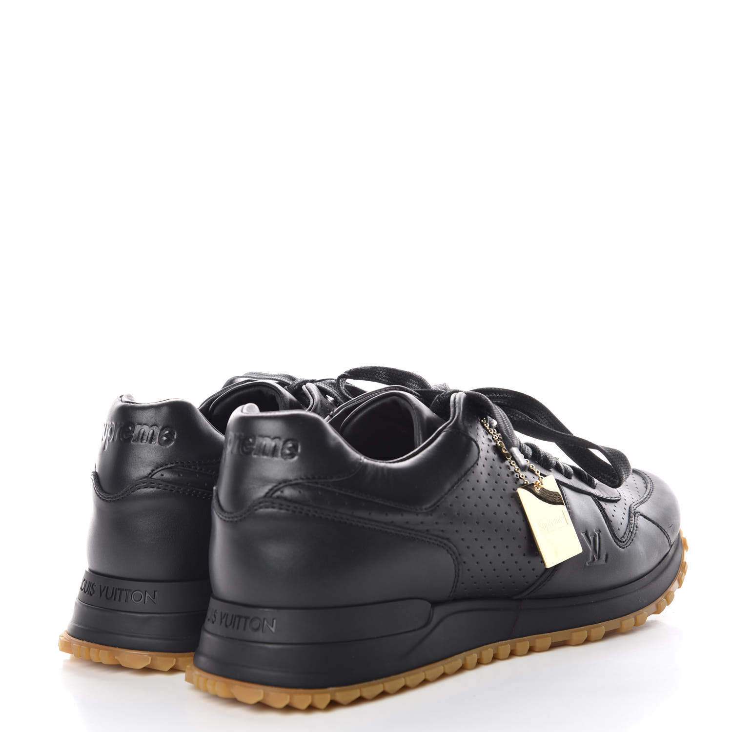 LOUIS VUITTON X SUPREME Calfskin Mens Runaway Sneakers 6.5 Black 366851