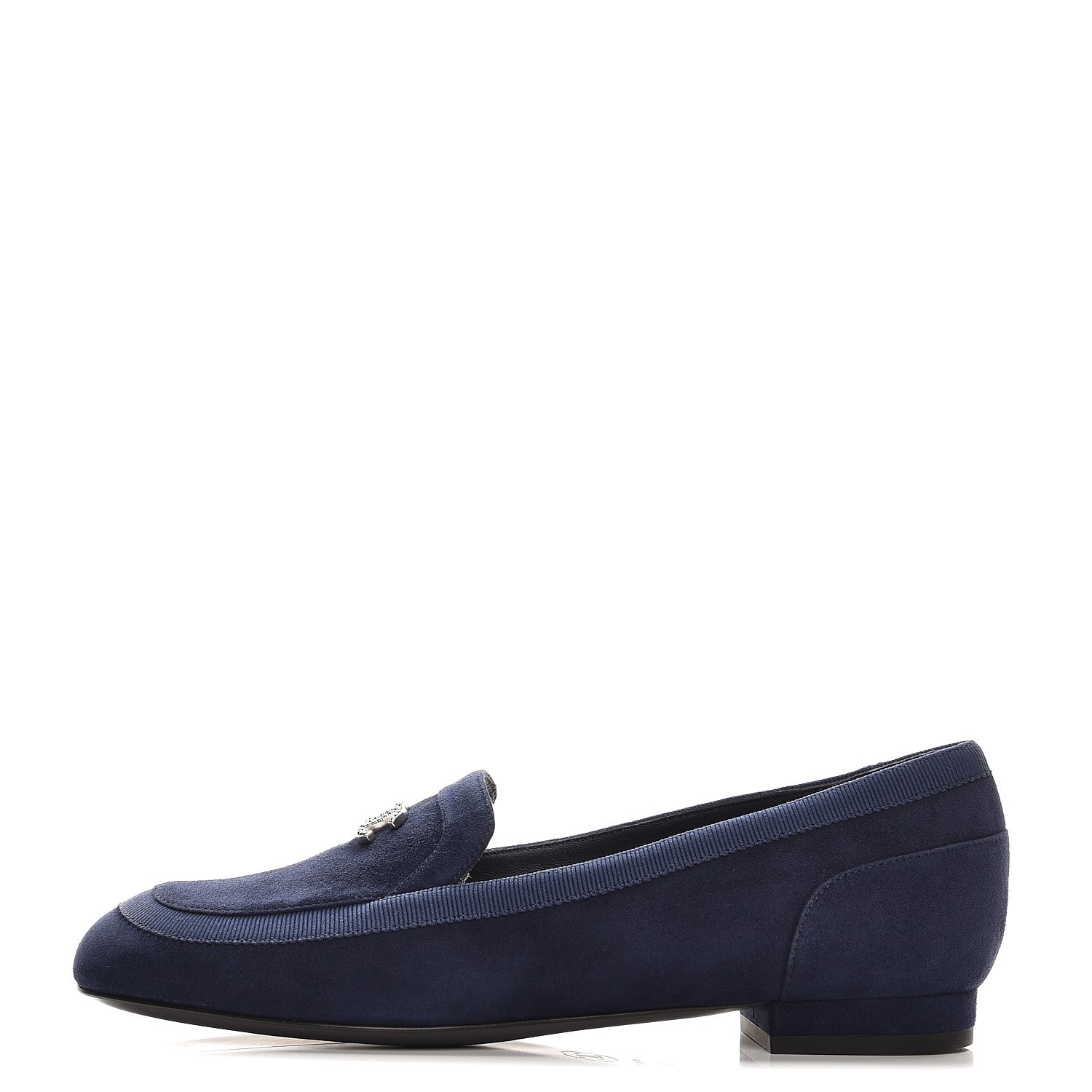 CHANEL Suede CC Loafers 35.5 Navy 223497