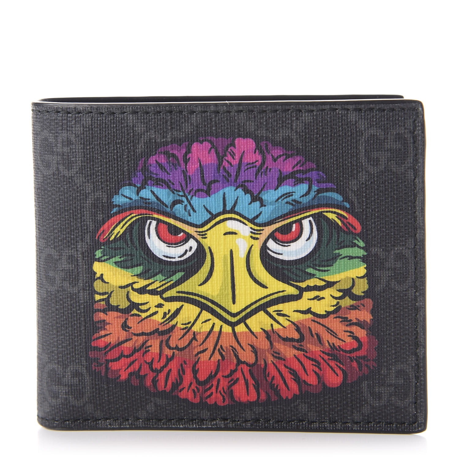 GUCCI GG Supreme Monogram Rainbow Eagle Bi-Fold Wallet Black Grey 