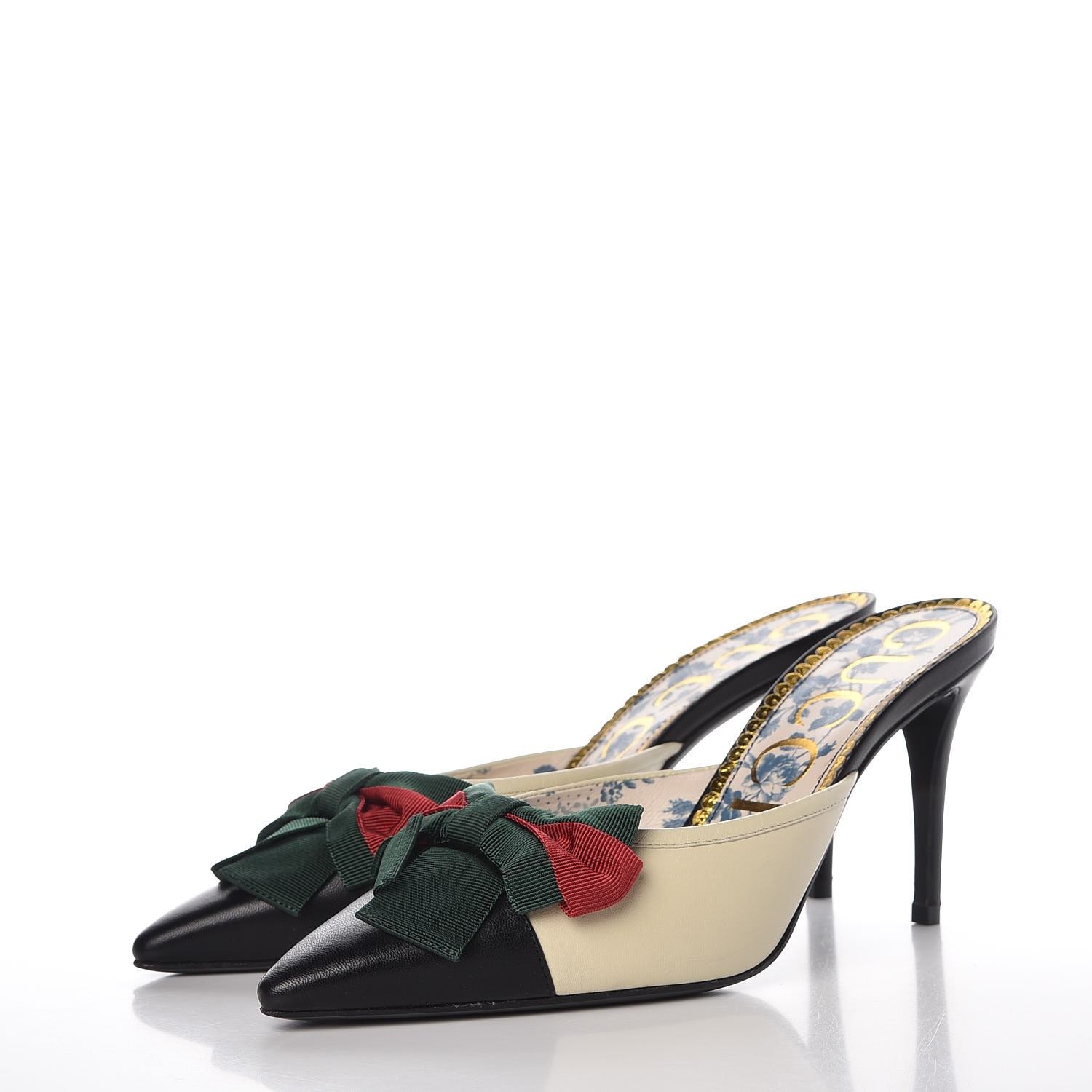 gucci black web ribbon bow slides flats