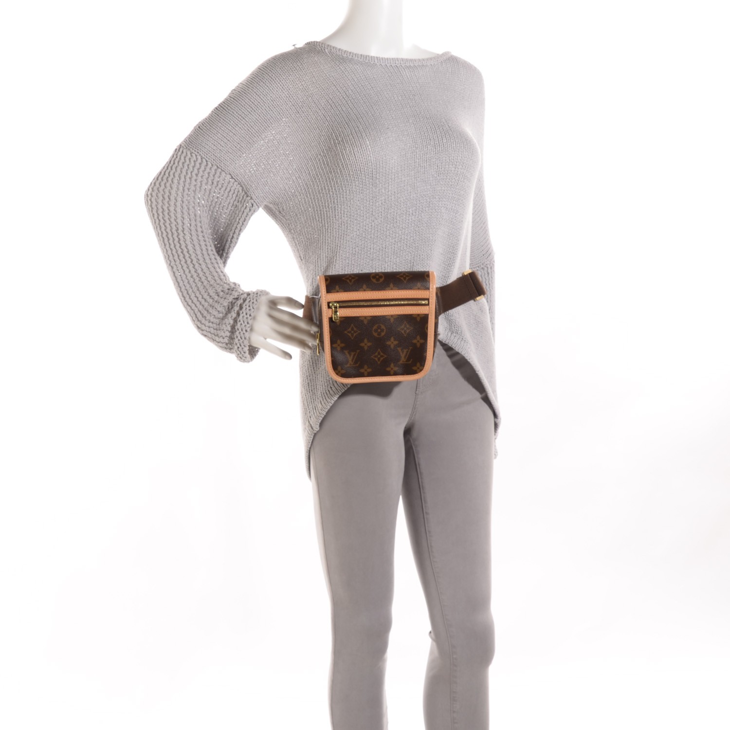 Louis Vuitton Monogram Leather Double Buckle Bum Fanny Pack Waist Belt Bag  at 1stDibs