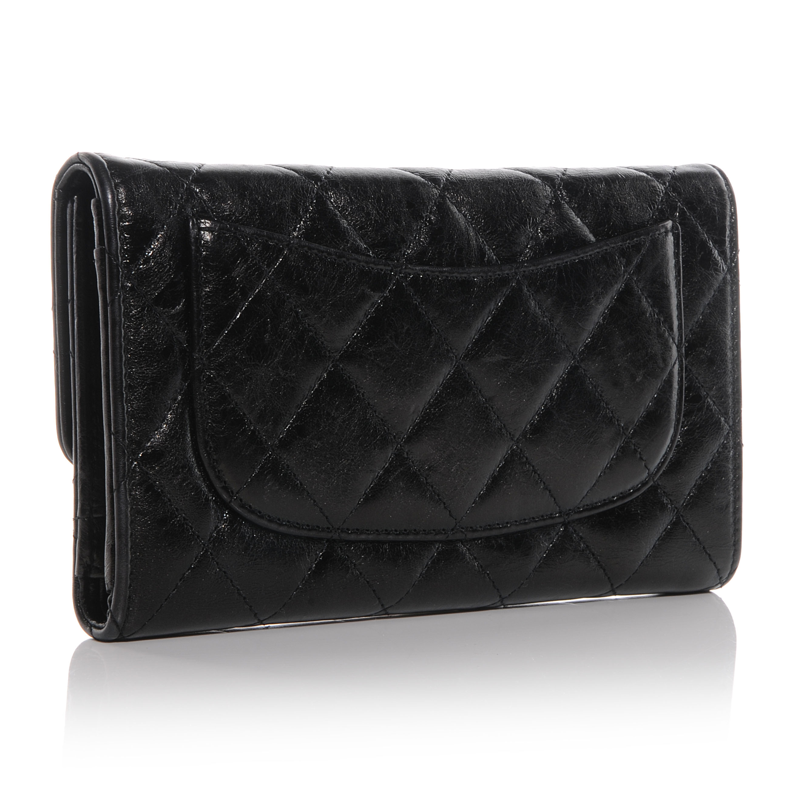 CHANEL Glazed Calfskin Quilted Reissue Long Flap Wallet Black 66829