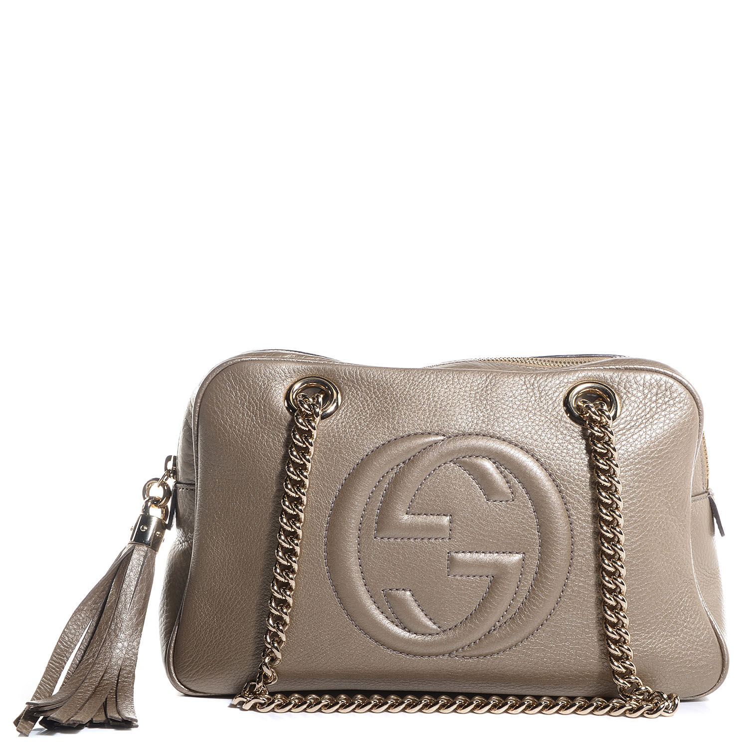 GUCCI Metallic Leather Soho Chain Small Shoulder Bag Golden Beige 87191