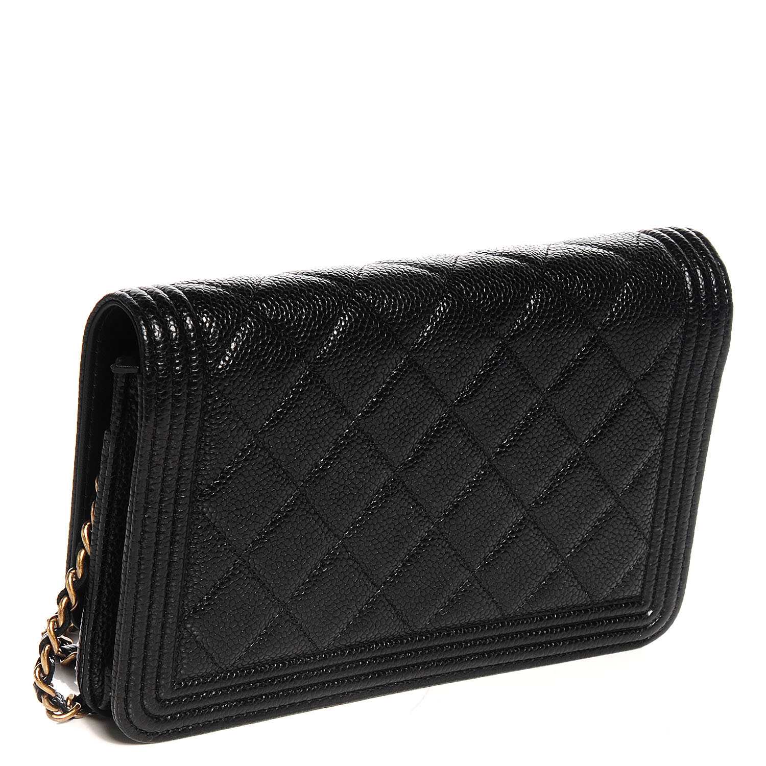 CHANEL Caviar Quilted Boy Wallet On Chain WOC Black 66832