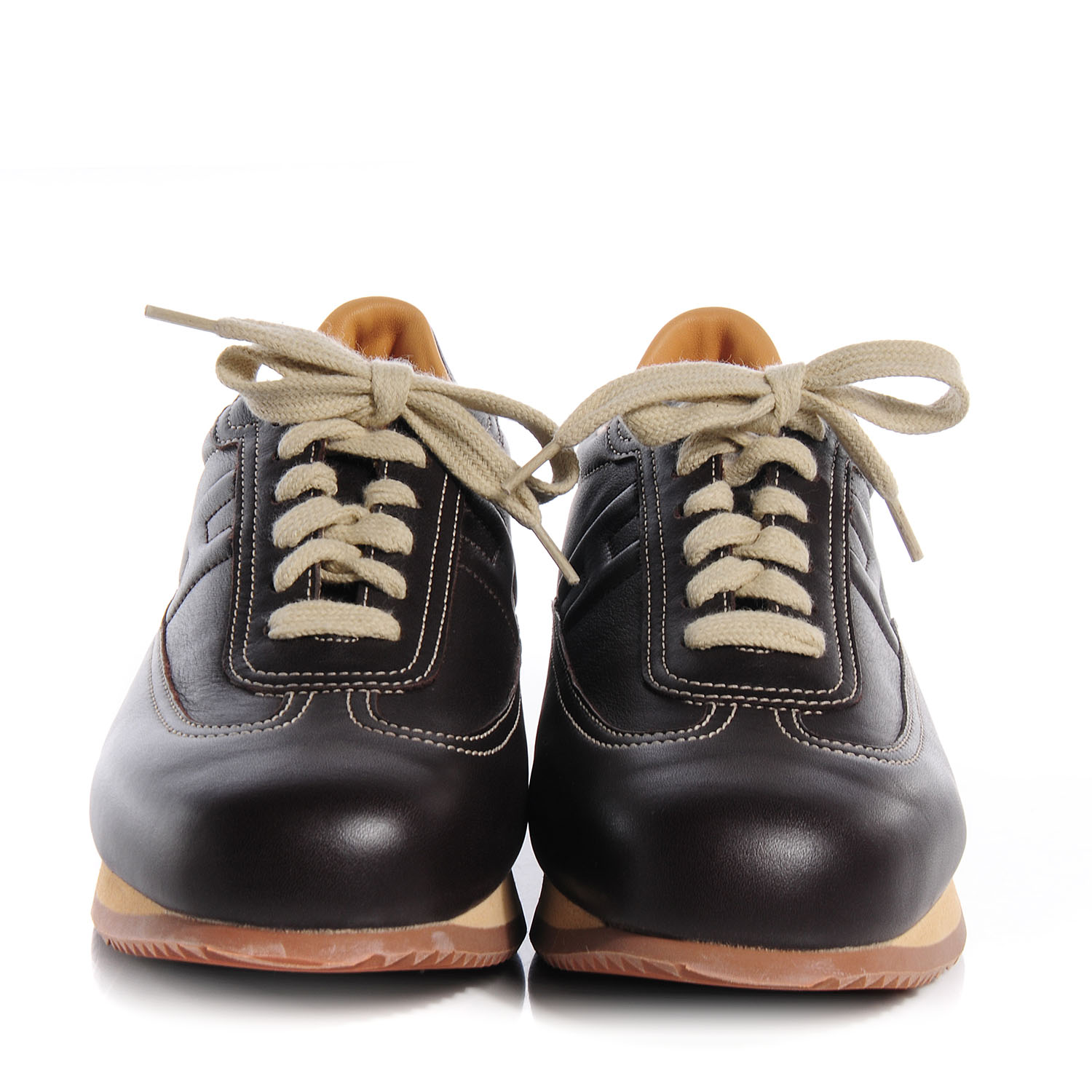 HERMES Leather Quick Sneakers 37.5 Brown 74985 | FASHIONPHILE