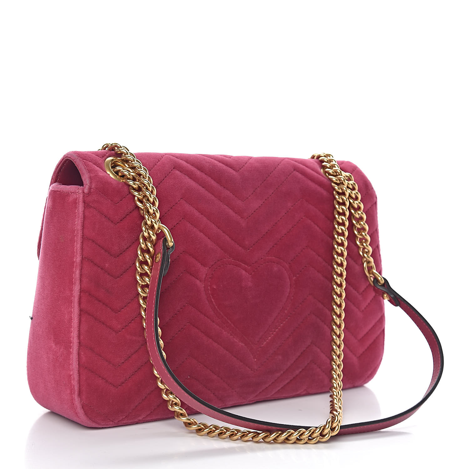 GUCCI Velvet Embroidered Medium Blind For Love Marmont Shoulder Bag Pink 487354