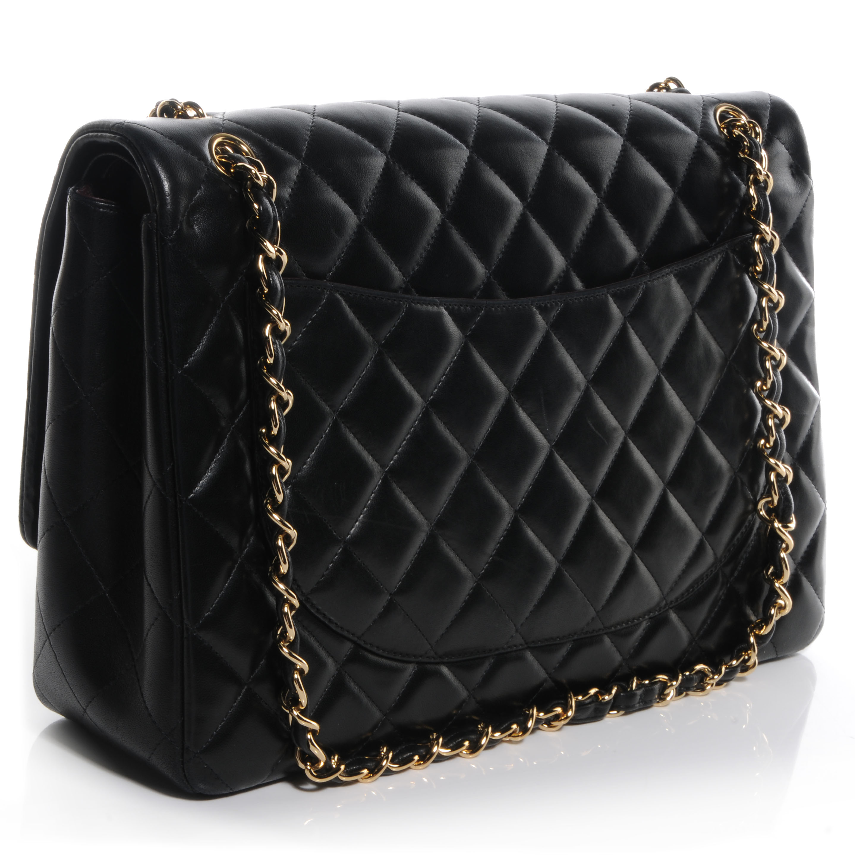 CHANEL Lambskin Quilted Maxi Double Flap Black 61966