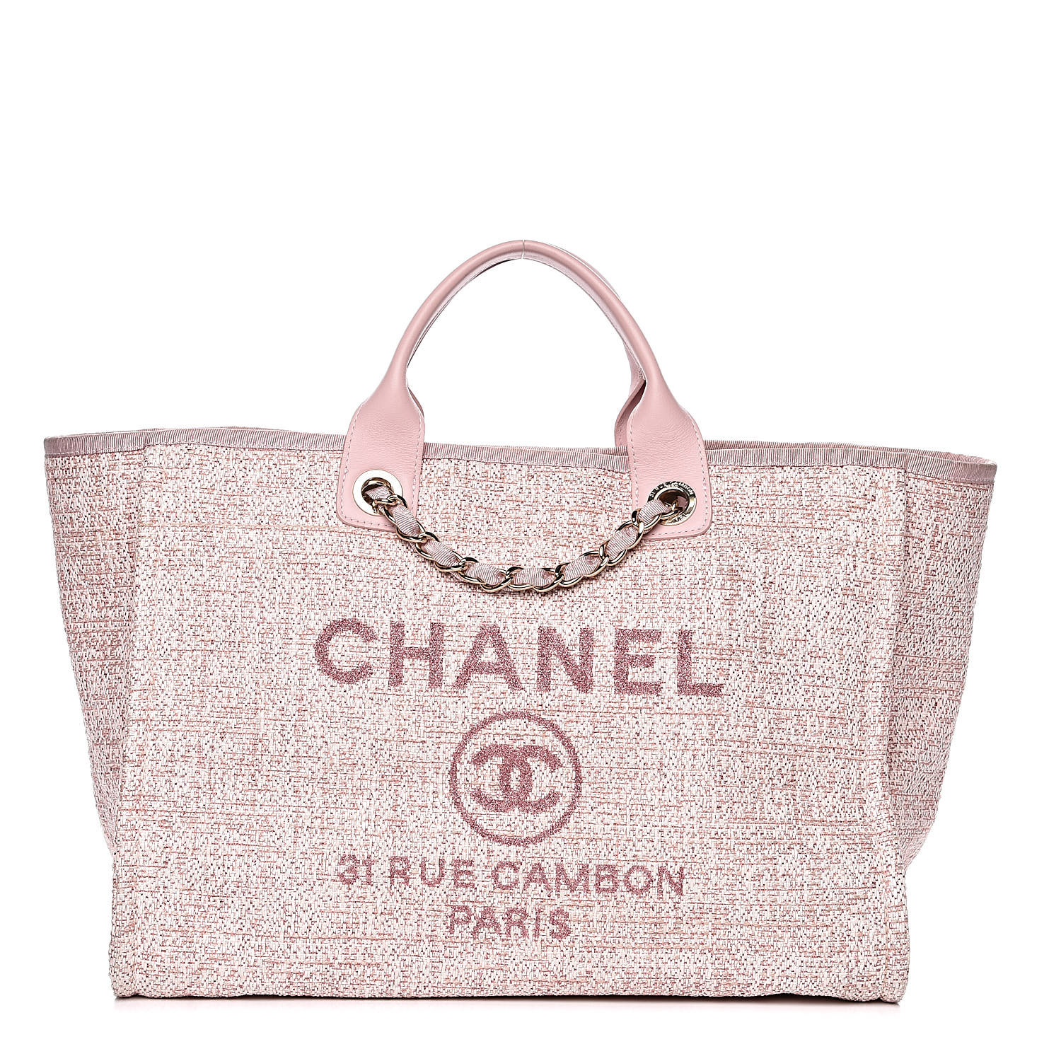 chanel straw lurex large deauville tote pink