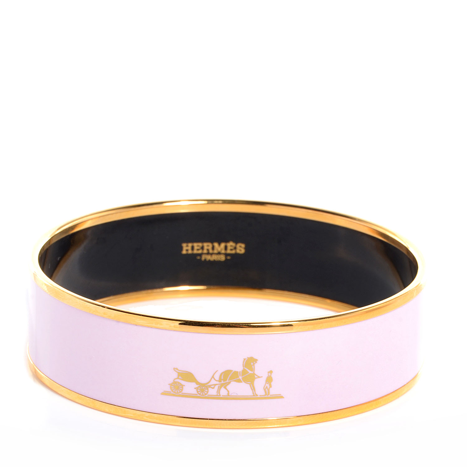 Hermes Enamel Printed Caleche Wide Bracelet 65 Rose Dragee 81904 Hermes Enamel Printed Caleche Wide