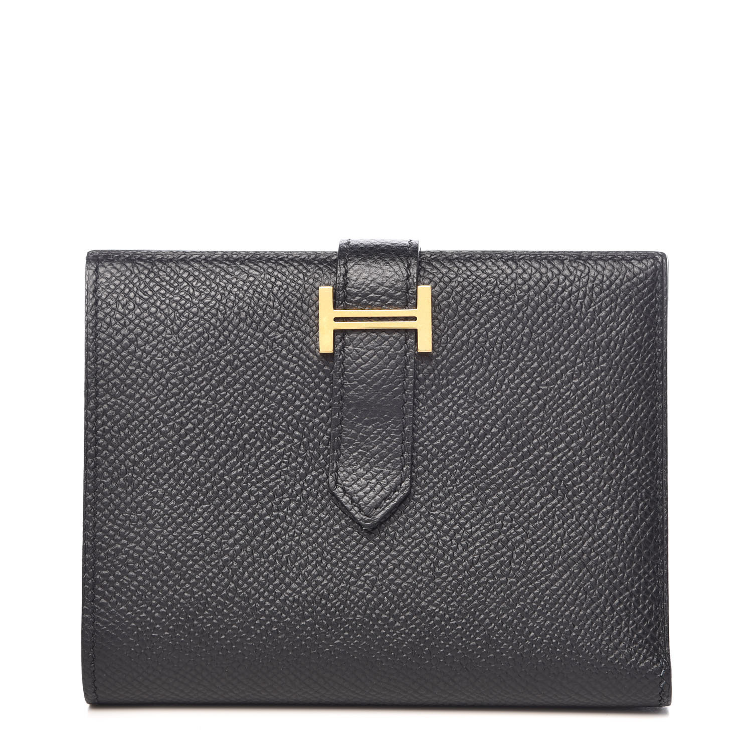 HERMES Epsom Bearn Compact Wallet Black 390336