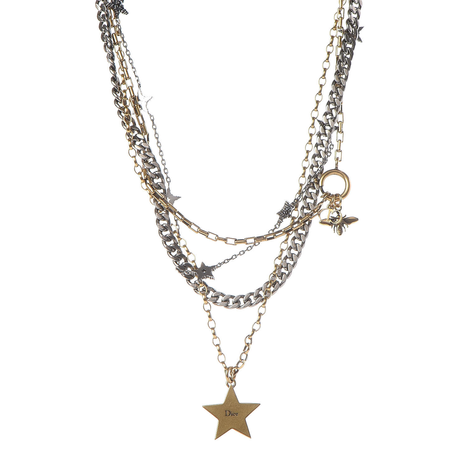 CHRISTIAN DIOR Metal Star J'adior Multi Strand Necklace Aged Gold 391185