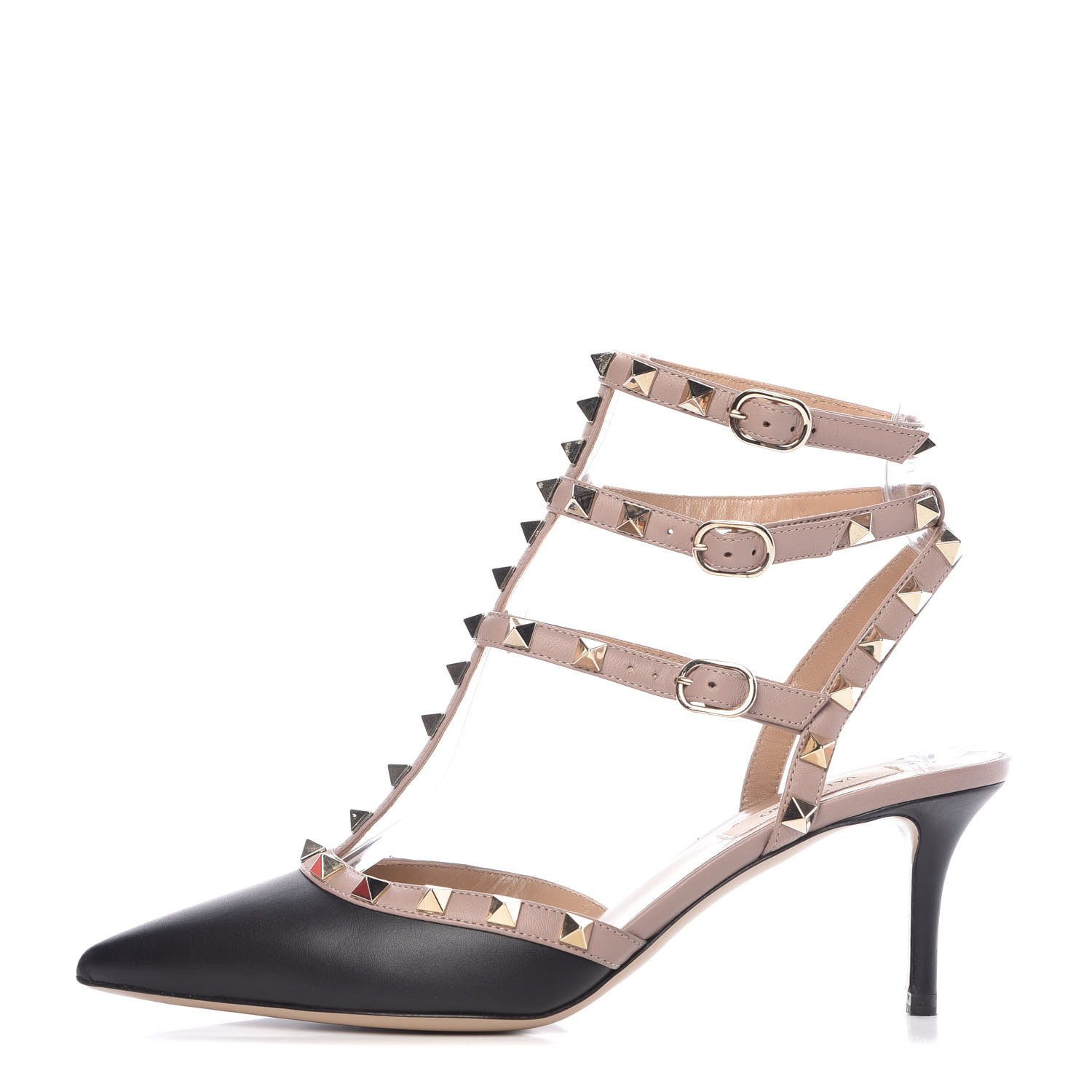 VALENTINO Nappa Rockstud Ankle Strap Pumps 38 Black Poudre 391964