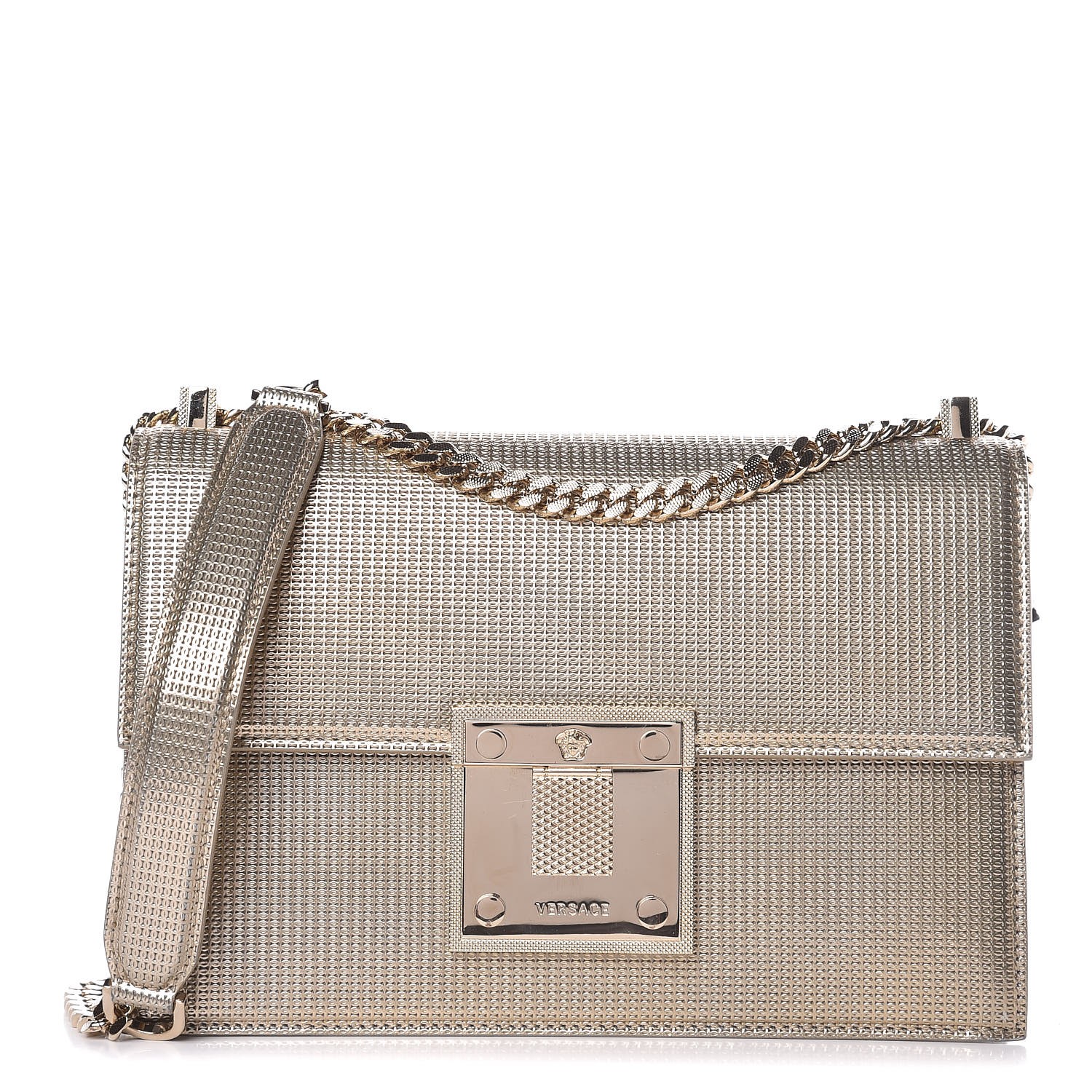 VERSACE Metallic Diamante Flap Shoulder Bag Gold 336177 | FASHIONPHILE