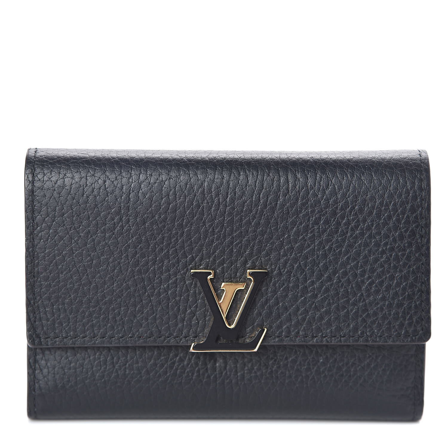 LOUIS VUITTON Taurillon Capucines Compact Wallet Black 511621