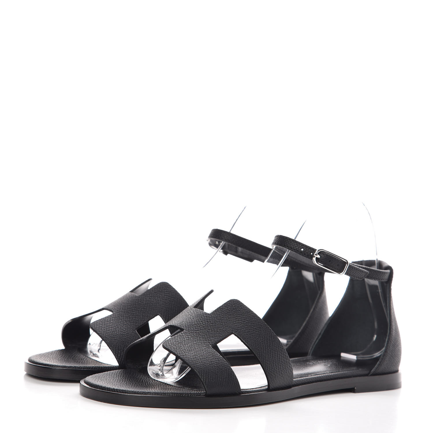 HERMES Epsom Santorini Sandals 37 Black 365854