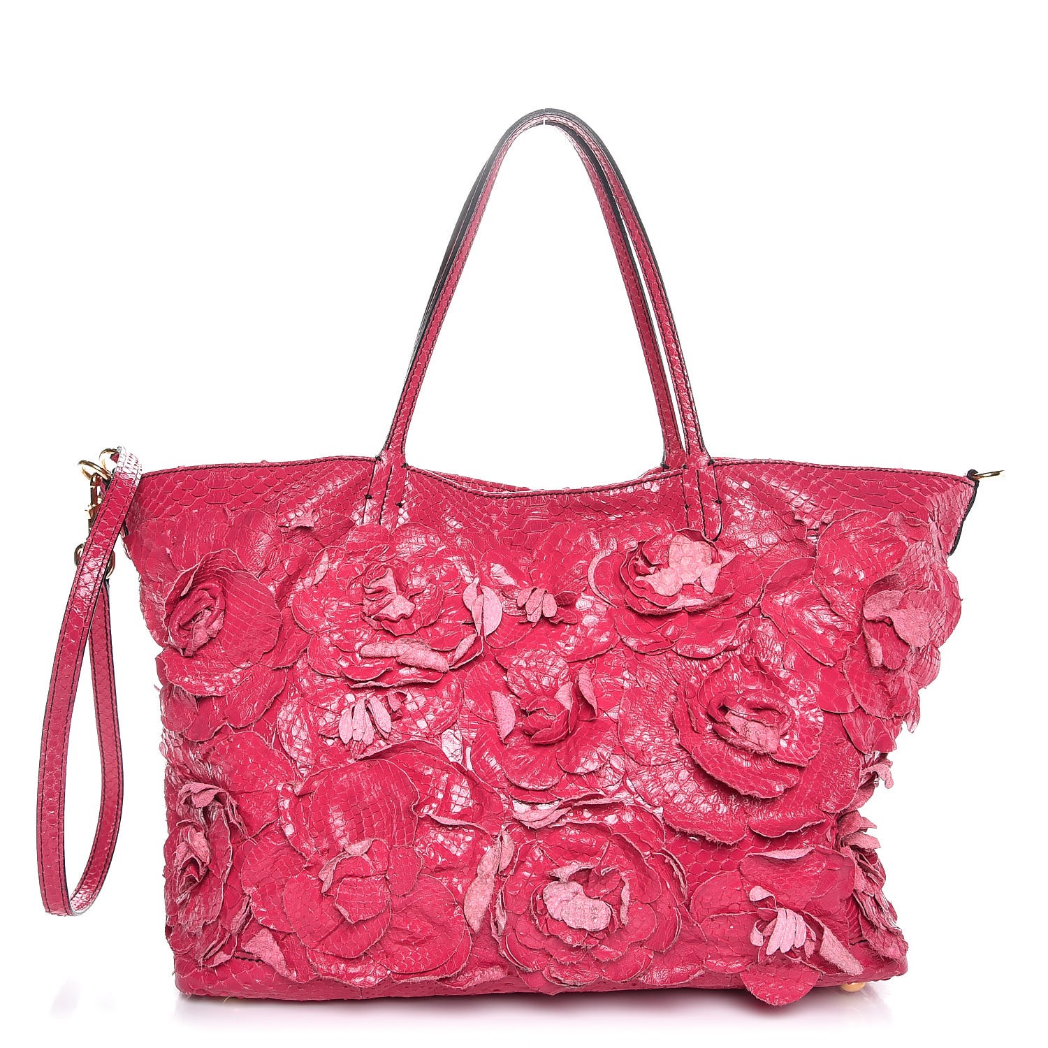 VALENTINO Python Primevere Floral Applique Large Tote Bag Pink 295437