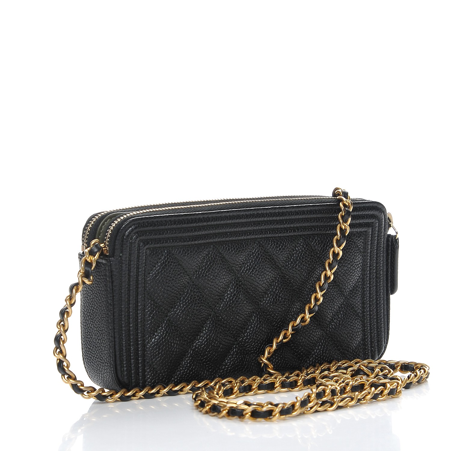 CHANEL Caviar Quilted Small Boy Clutch With Chain Black 209241