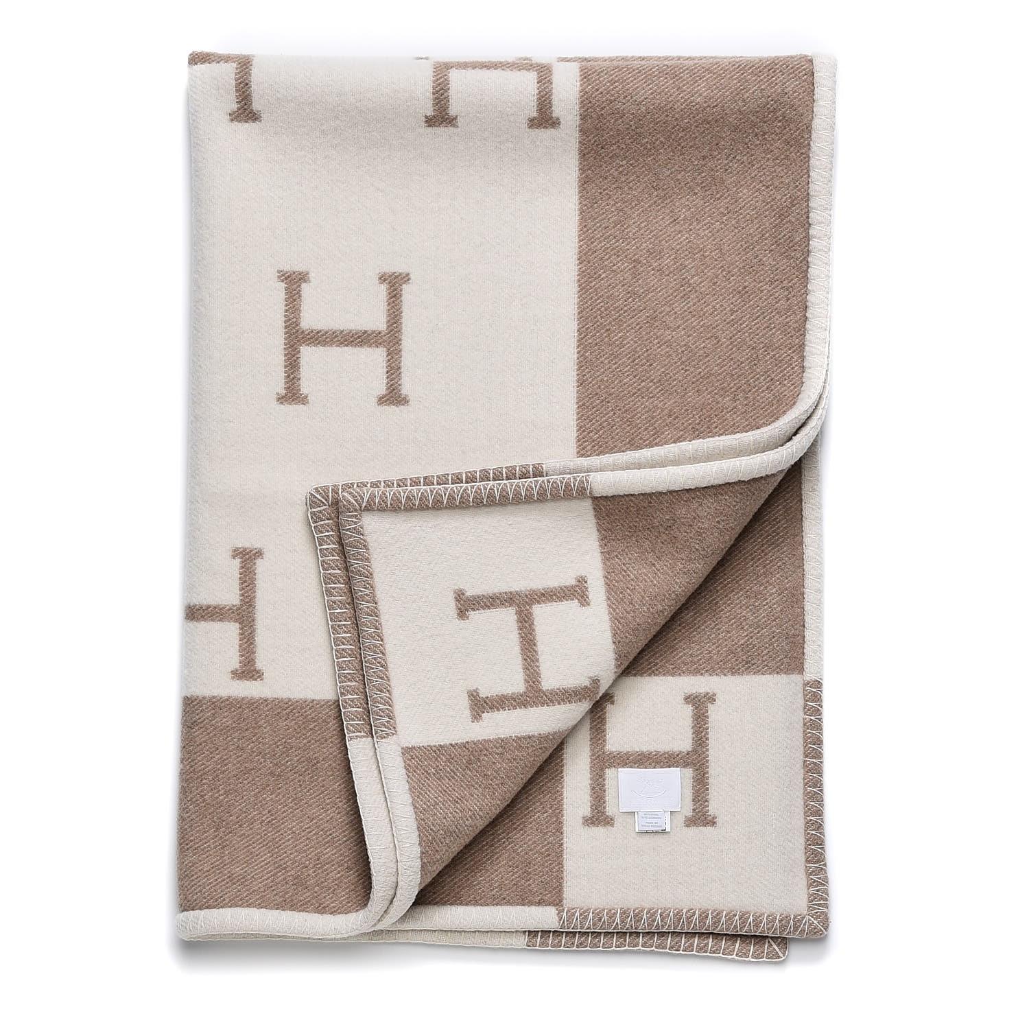 HERMES Wool Cashmere Avalon Baby Blanket Noisette Moyen White 241148