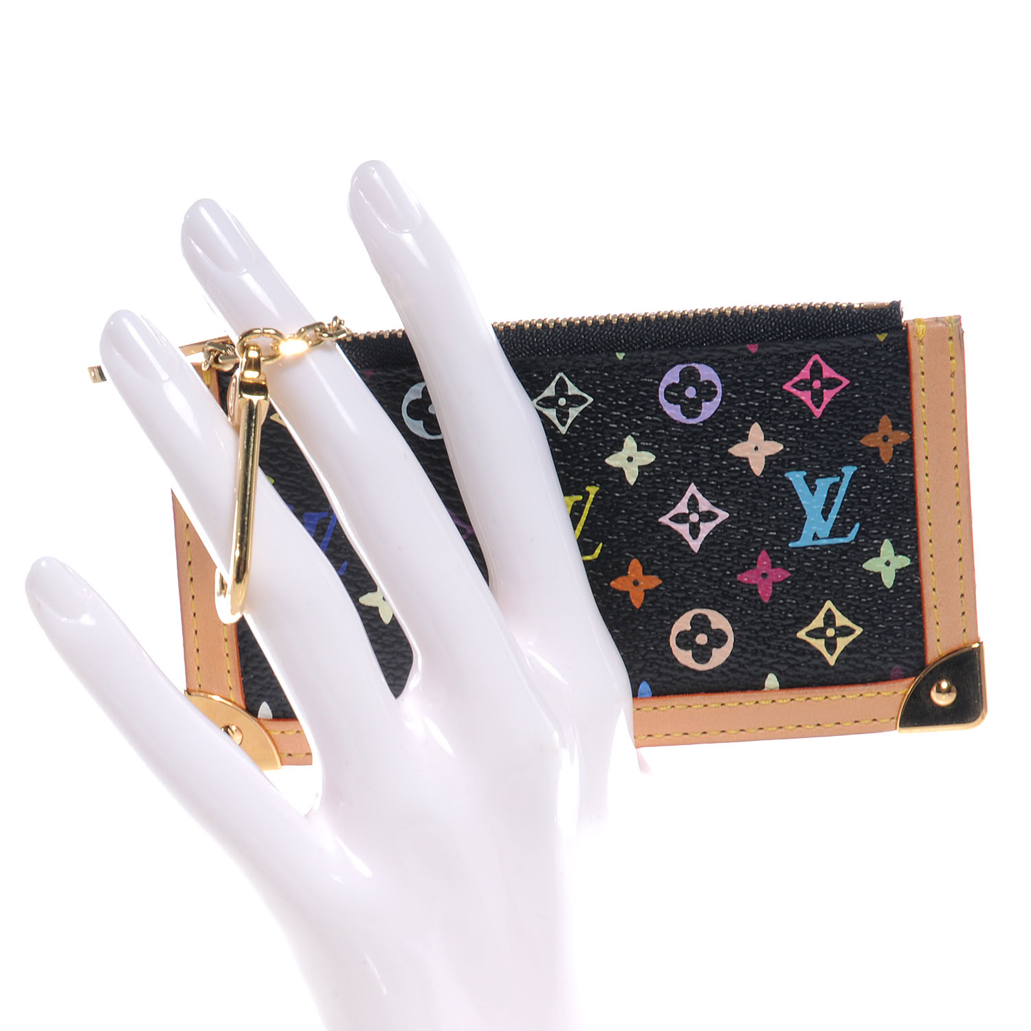 LOUIS VUITTON Monogram Multicolor Key Pouch Black 60385