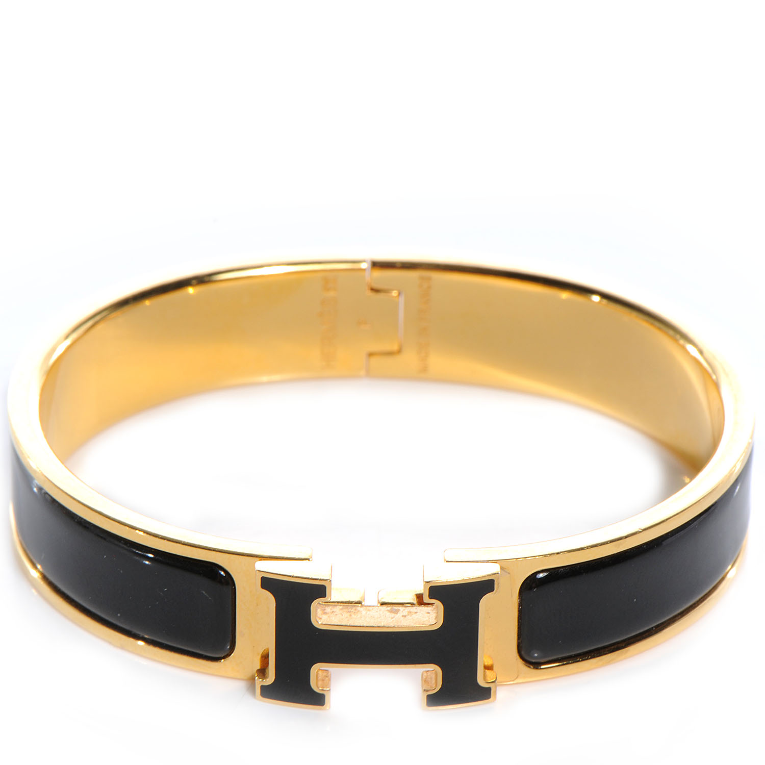 HERMES Narrow Enamel Clic Clac H Bracelet PM Black 60390