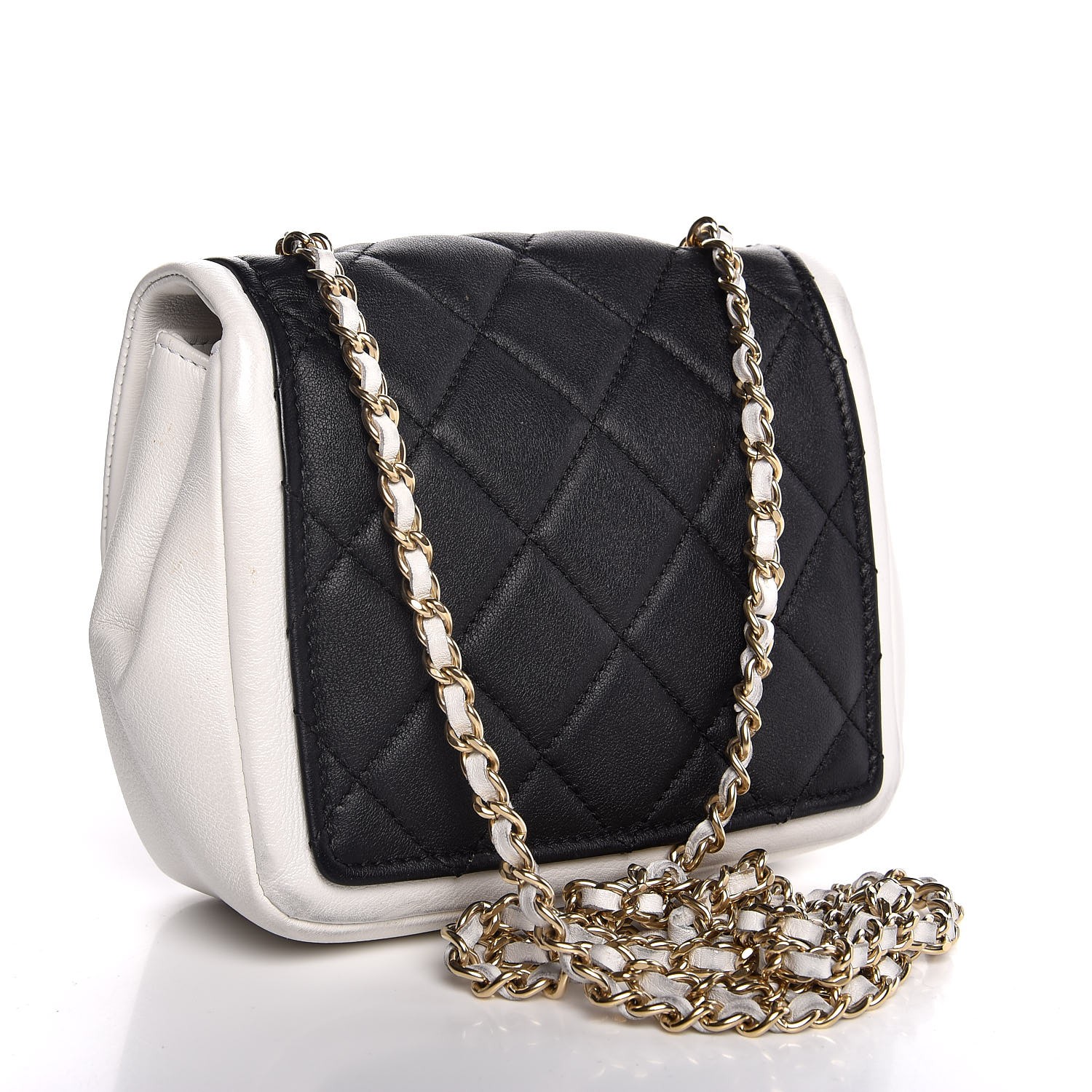 CHANEL Calfskin Quilted Graphic Mini Flap Bag Black White 306986