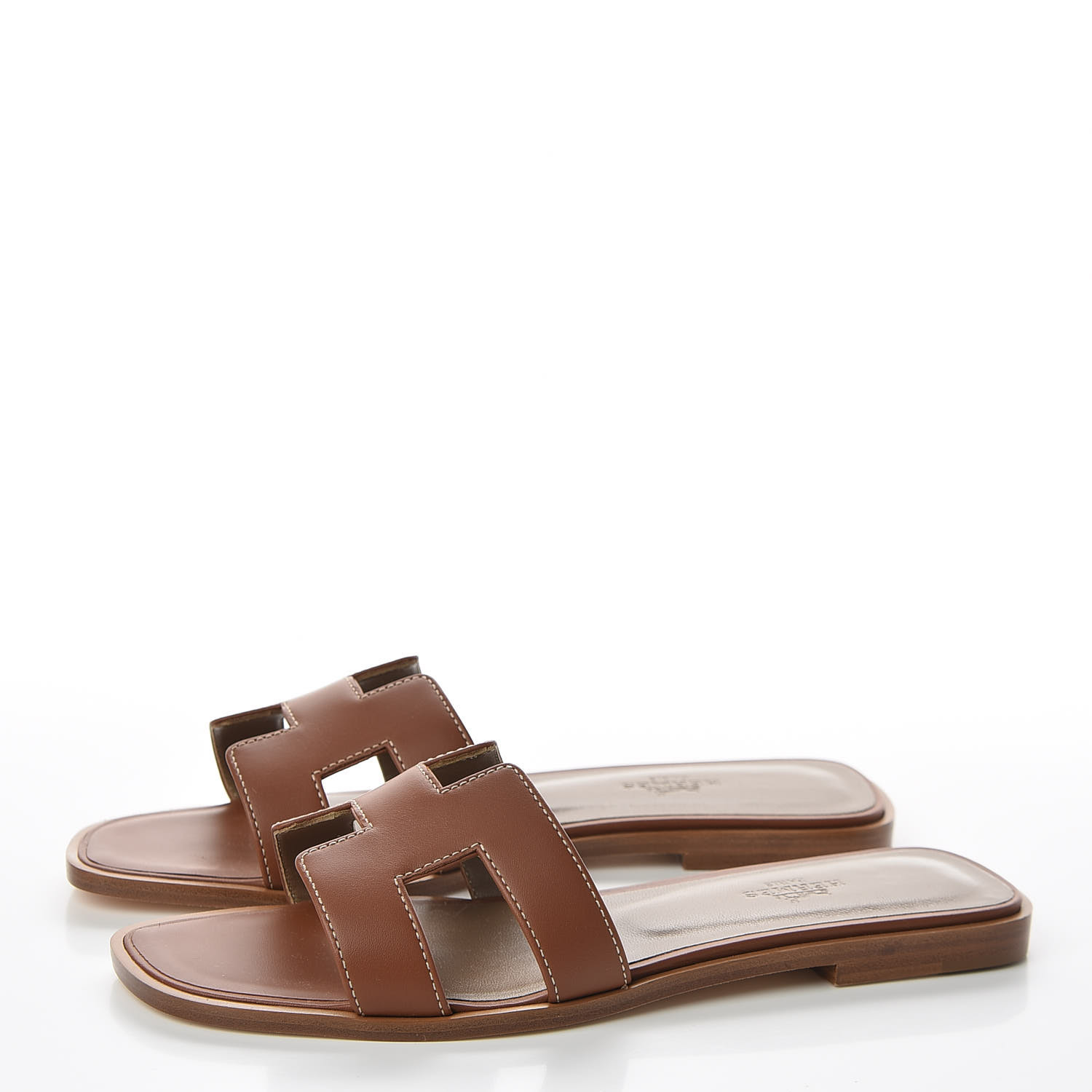 HERMES Box Calfskin Oran Sandals 37.5 Gold 570785