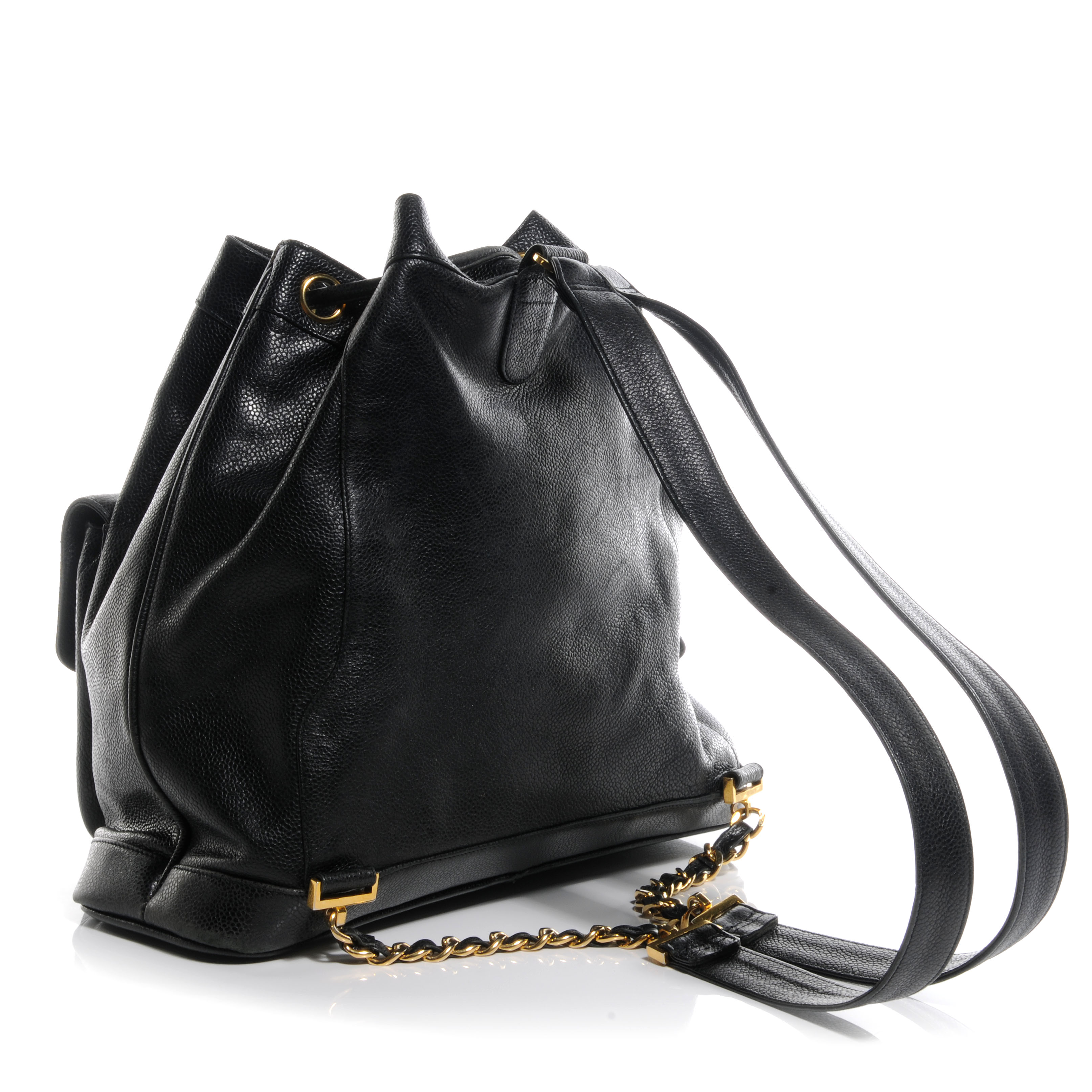 CHANEL Caviar Drawstring Backpack Bag Black 63267