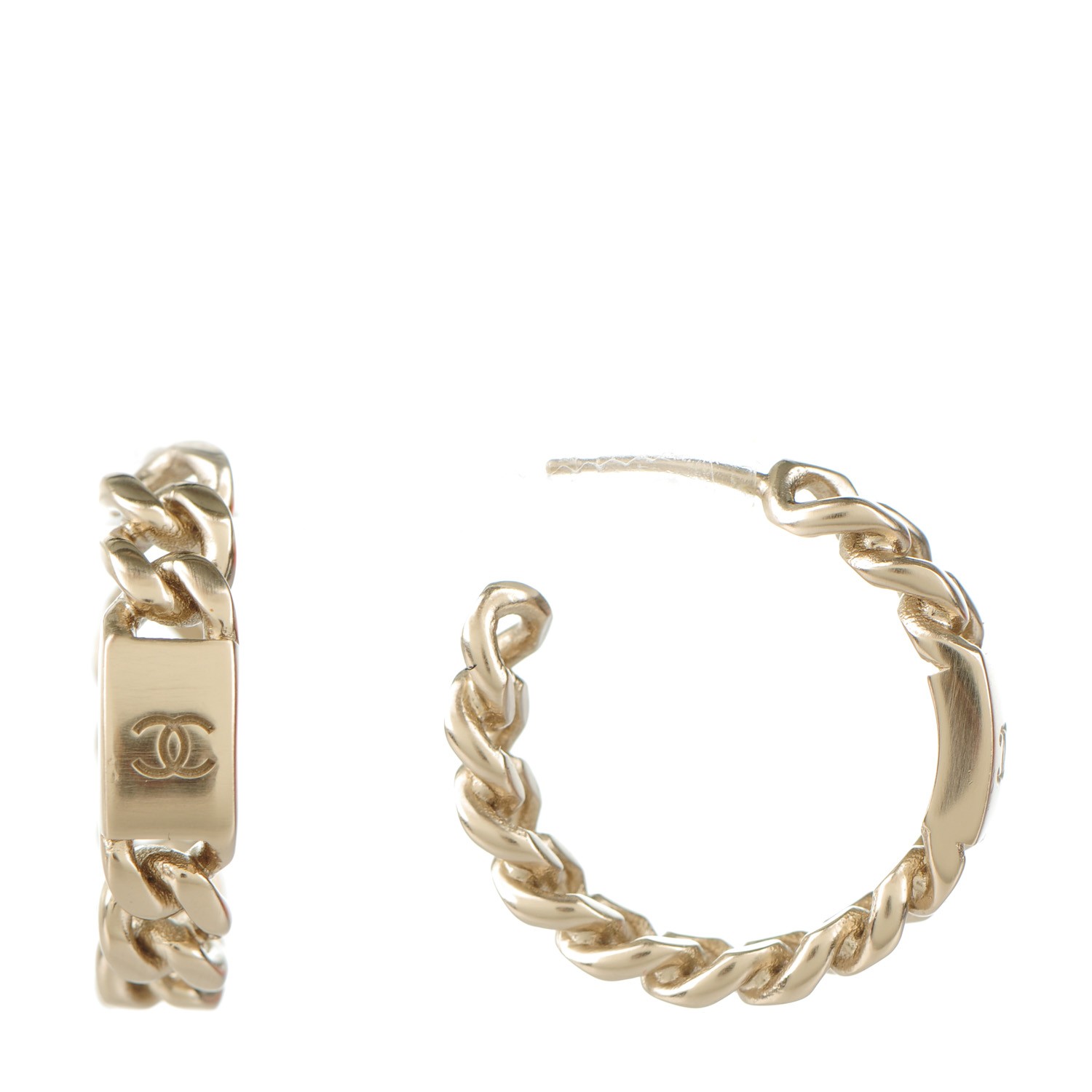 CHANEL CC Chain Hoop Earrings Gold 167042