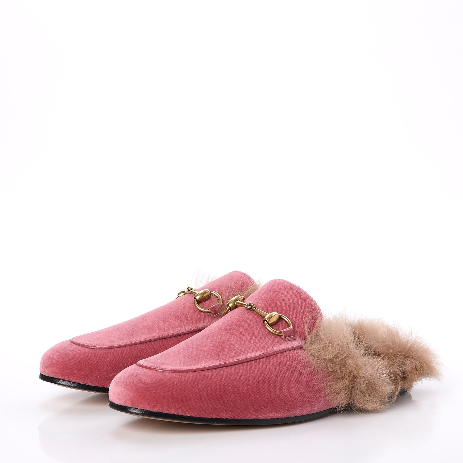 GUCCI Mens Velvet Fur Princetown Slippers Slides 7 Pink 258618