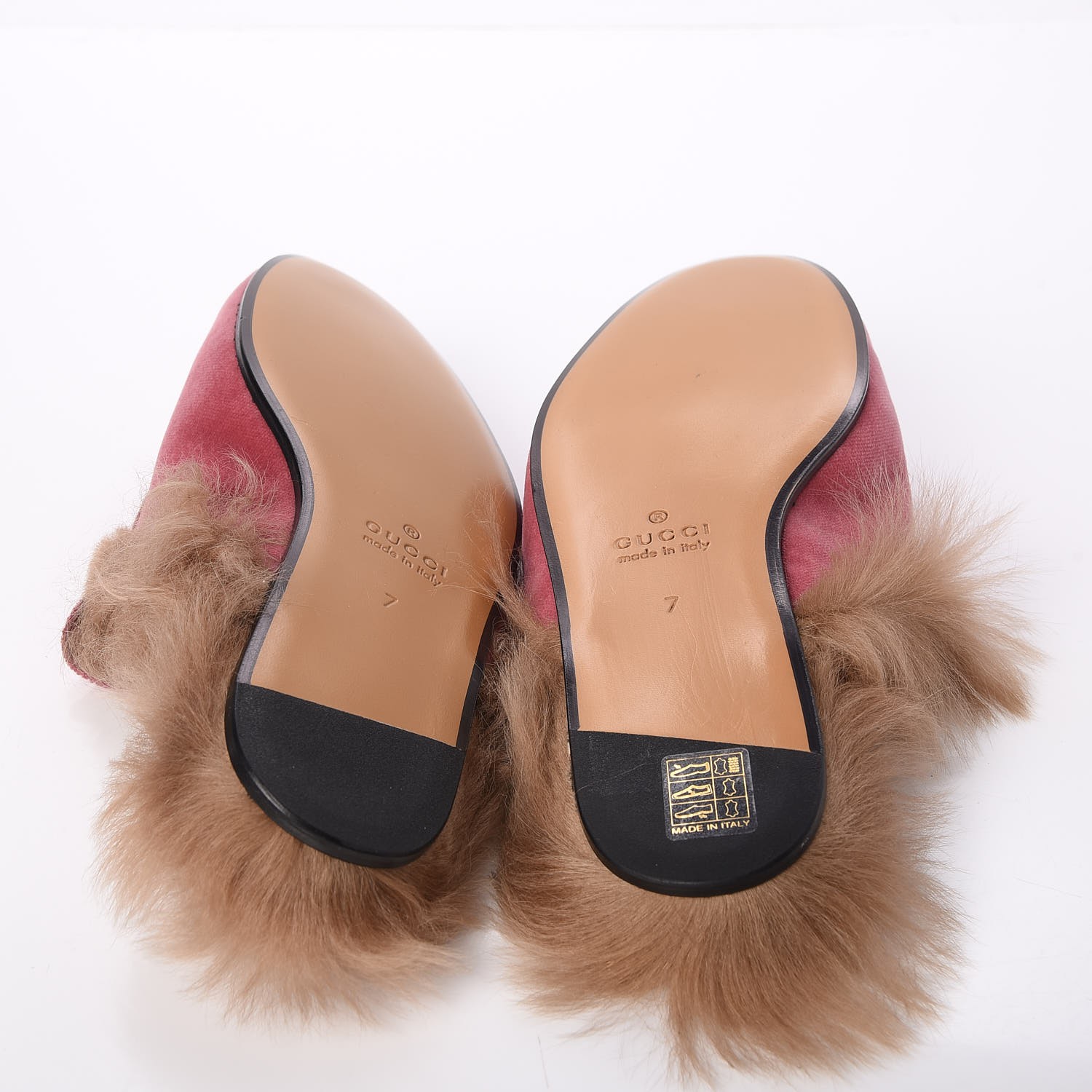 GUCCI Mens Velvet Fur Princetown Slippers Slides 7 Pink 258618